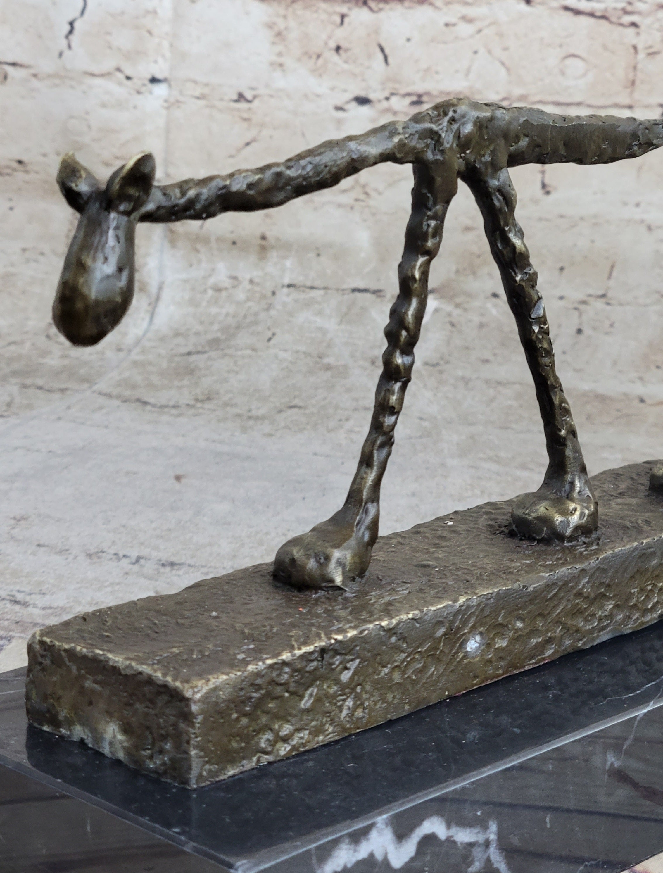 Abstract Cat Bronze Statue Sculpture by Alberto Giacometti Marble Base 6" x 15"