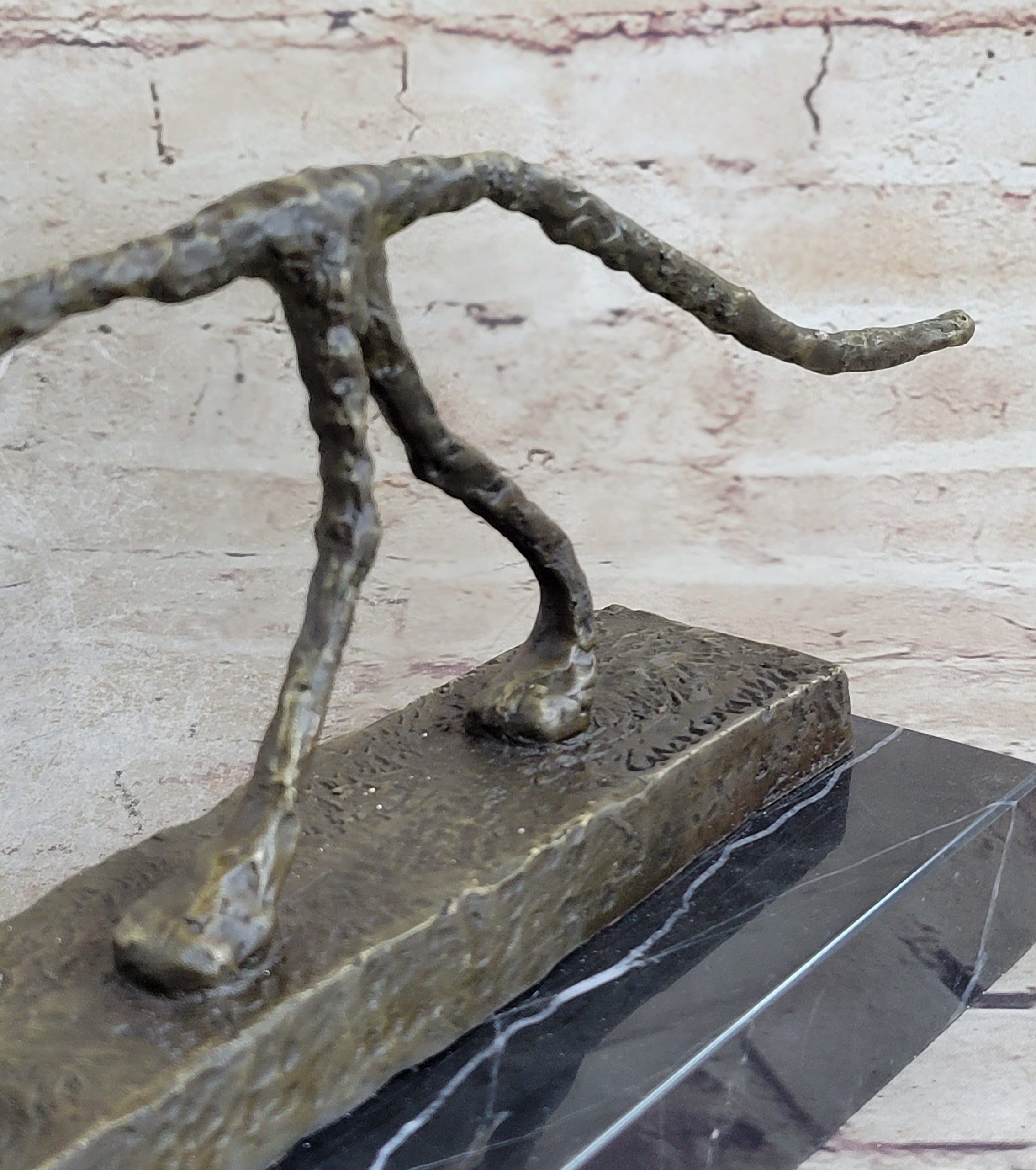 Abstract Cat Bronze Statue Sculpture by Alberto Giacometti Marble Base 6" x 15"