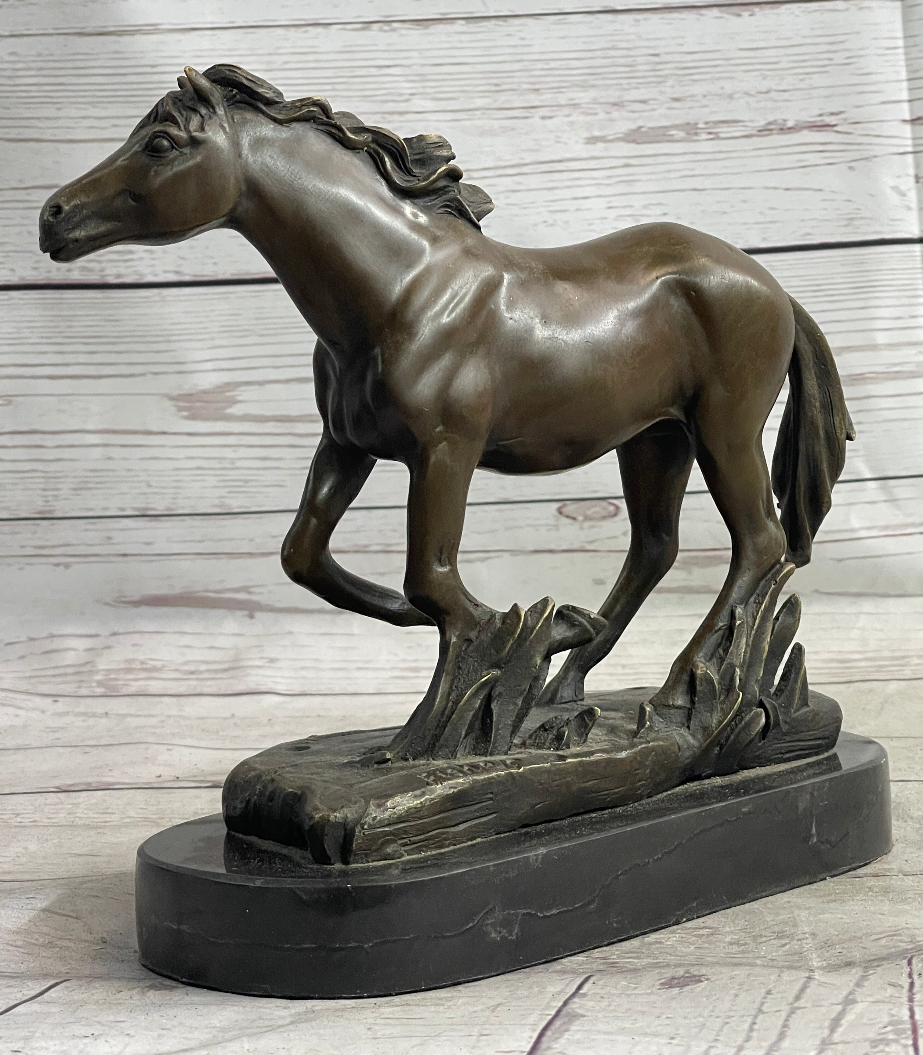 Arabian Horse in Trotting Running in Field Bronze Statue Sculpture Equestrian Decor Original Art