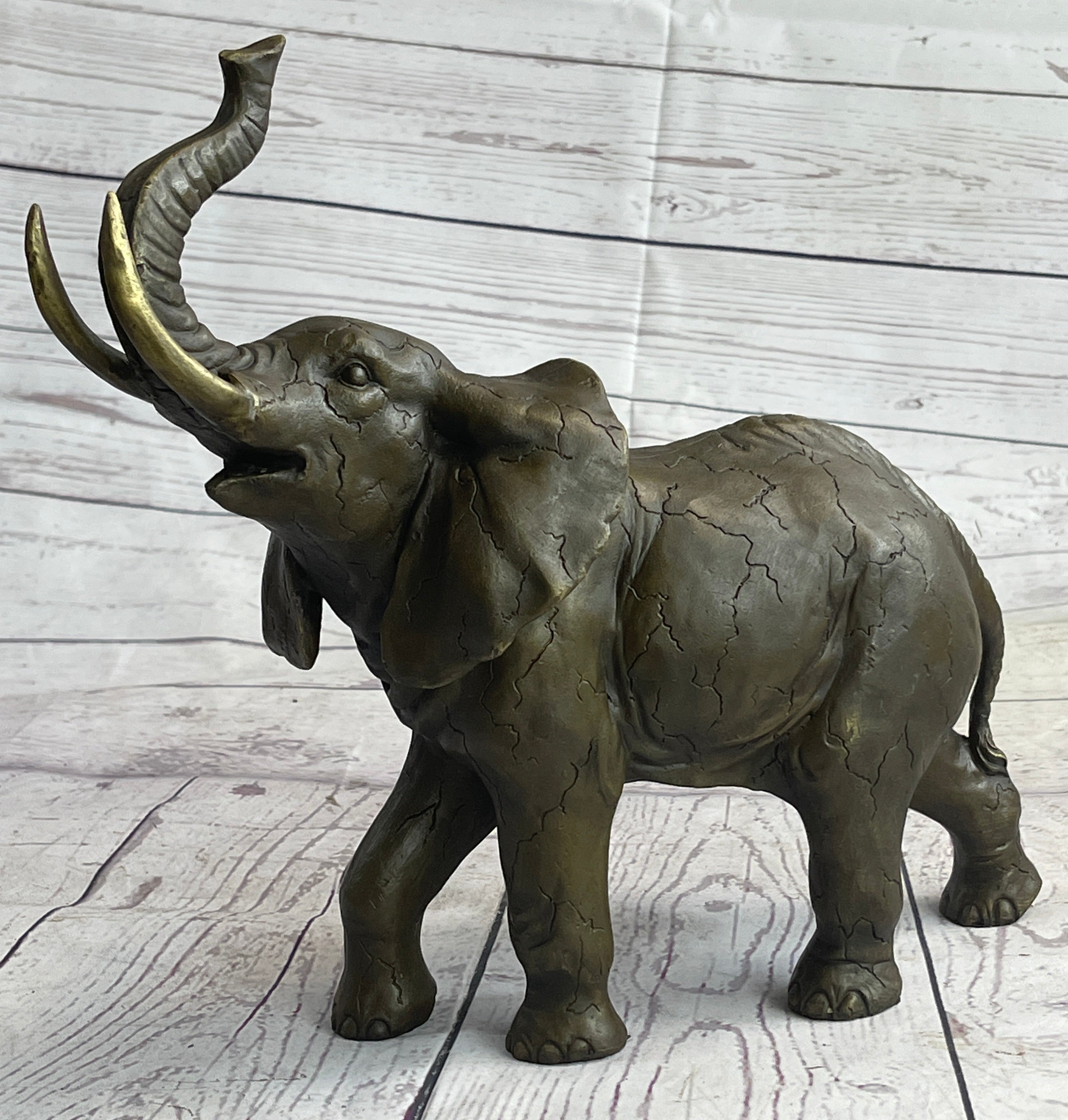 Elephant Bronze Metal Figurine Figure Sculpture Decor 11" x 13"
