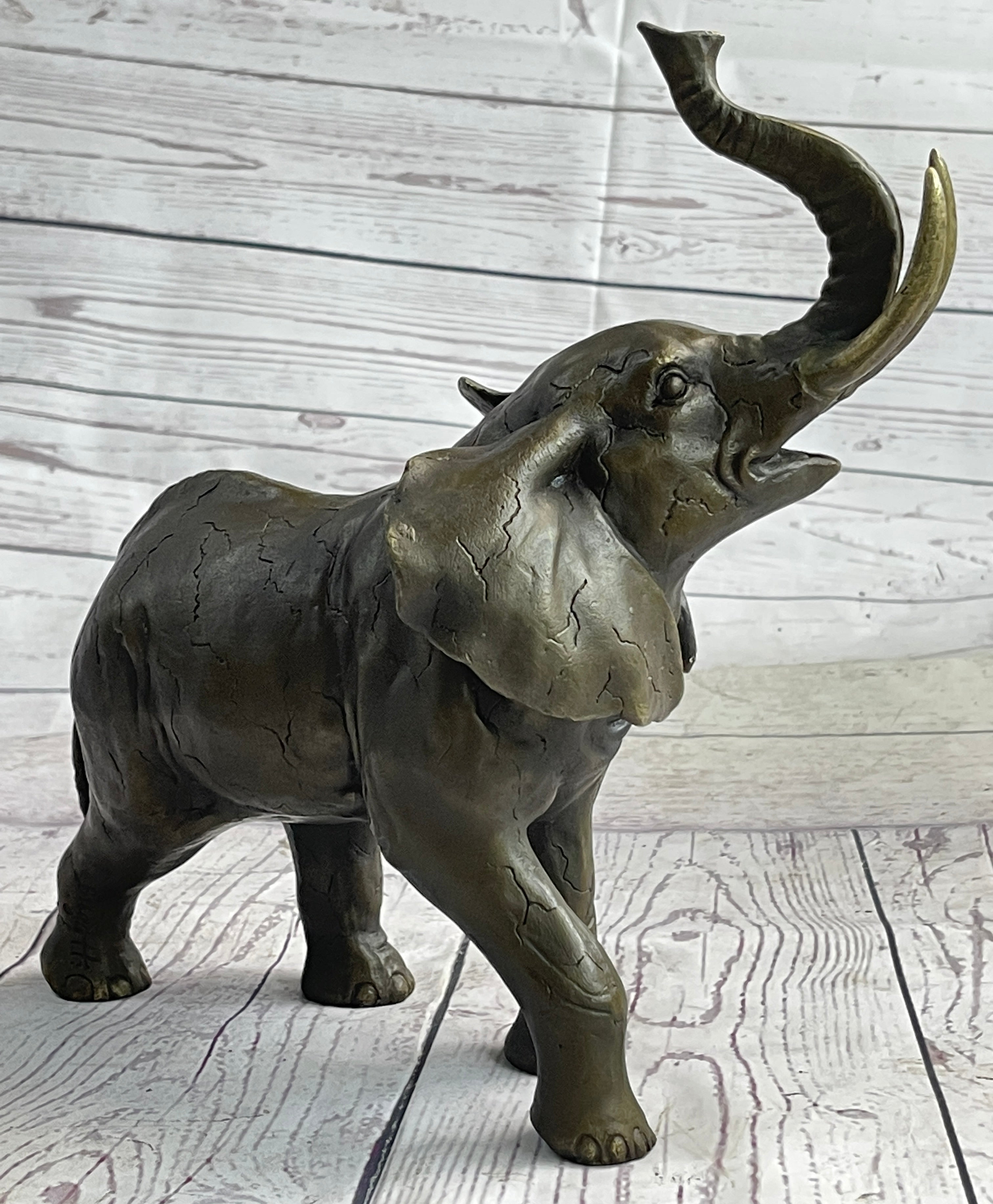 Elephant Bronze Metal Figurine Figure Sculpture Decor 11" x 13"