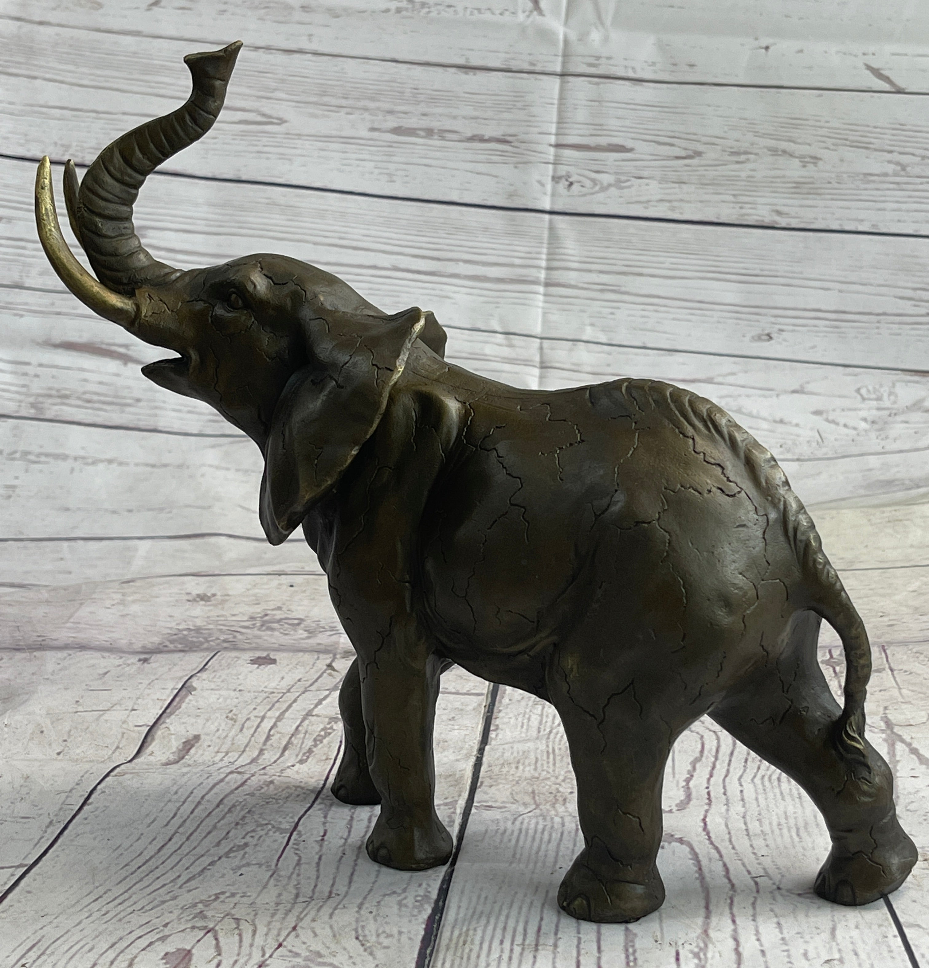 Elephant Bronze Metal Figurine Figure Sculpture Decor 11" x 13"