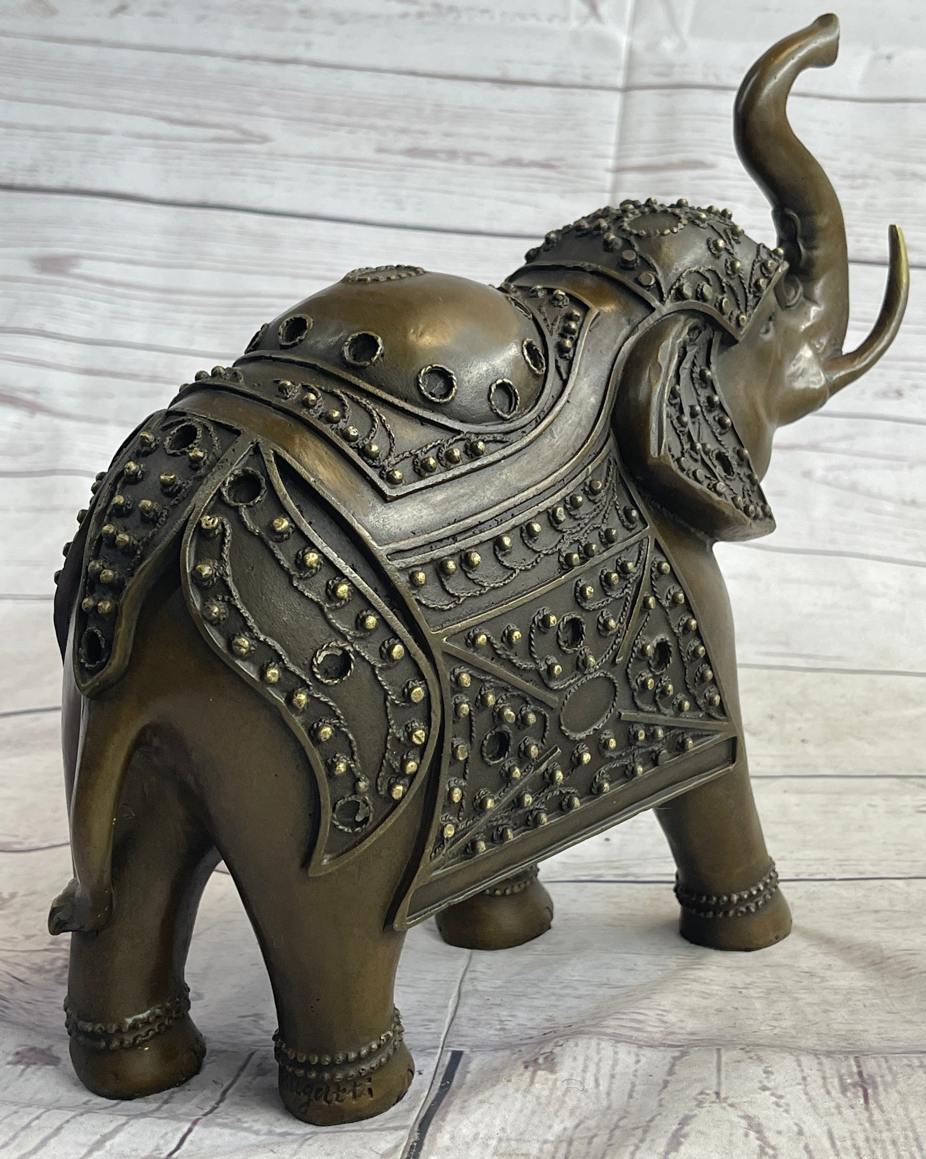 Signed Laughing Elephant Symbol of Luck Bronze Sculpture Statue Artwork