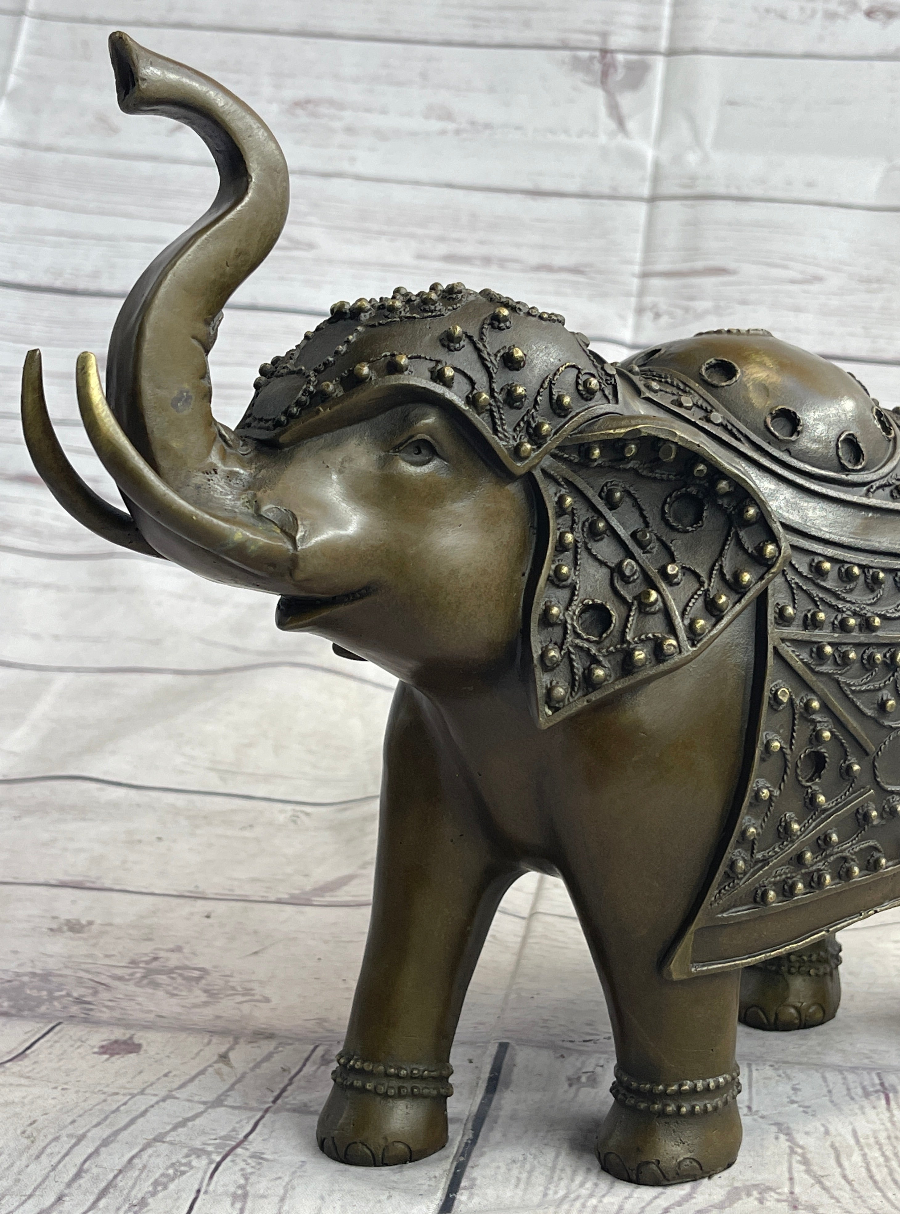 Signed Laughing Elephant Symbol of Luck Bronze Sculpture Statue Artwork