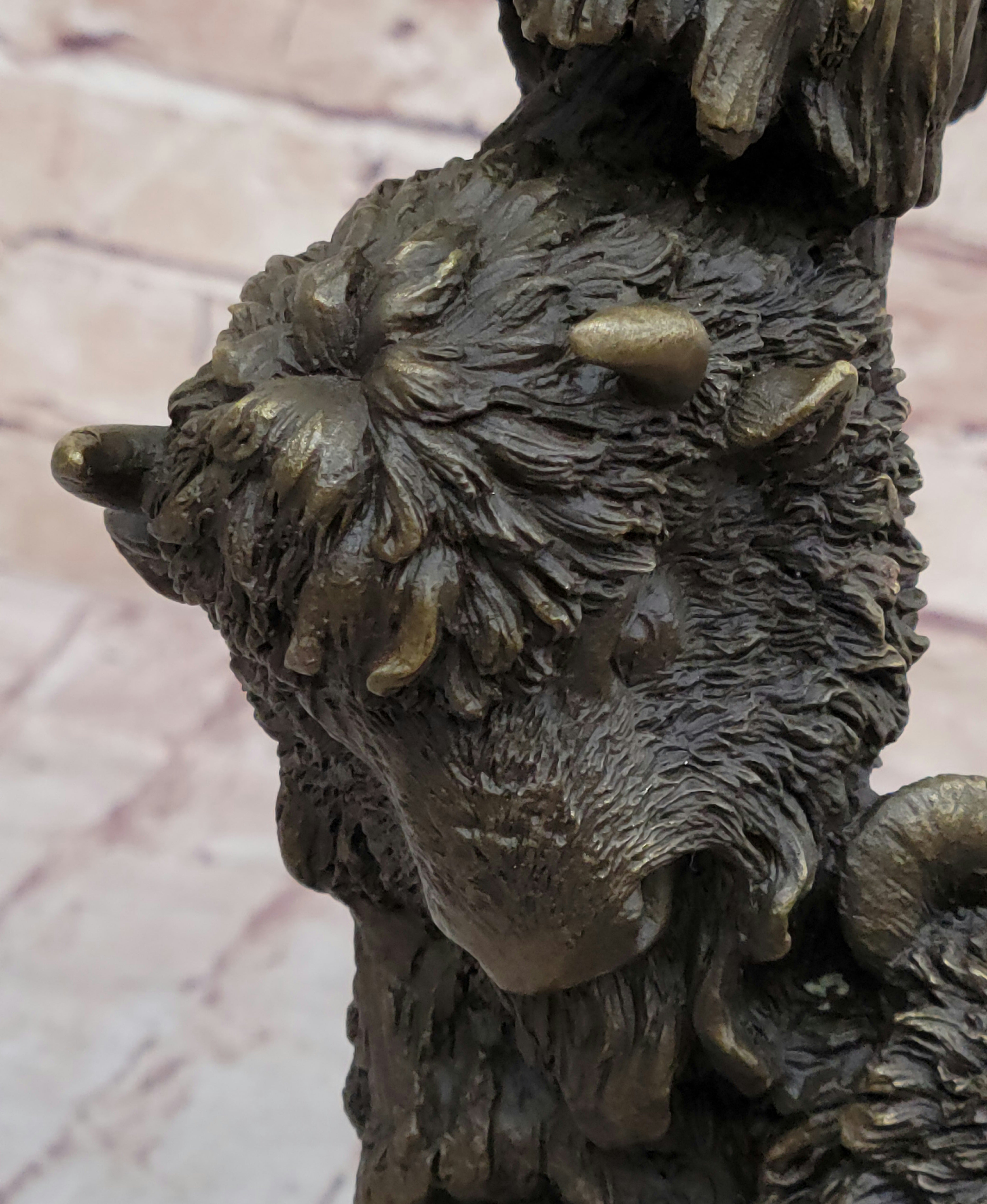 Eagles & Bear Hunting Fish Original Bronze Sculpture Statue Art by Milo on Marble Base