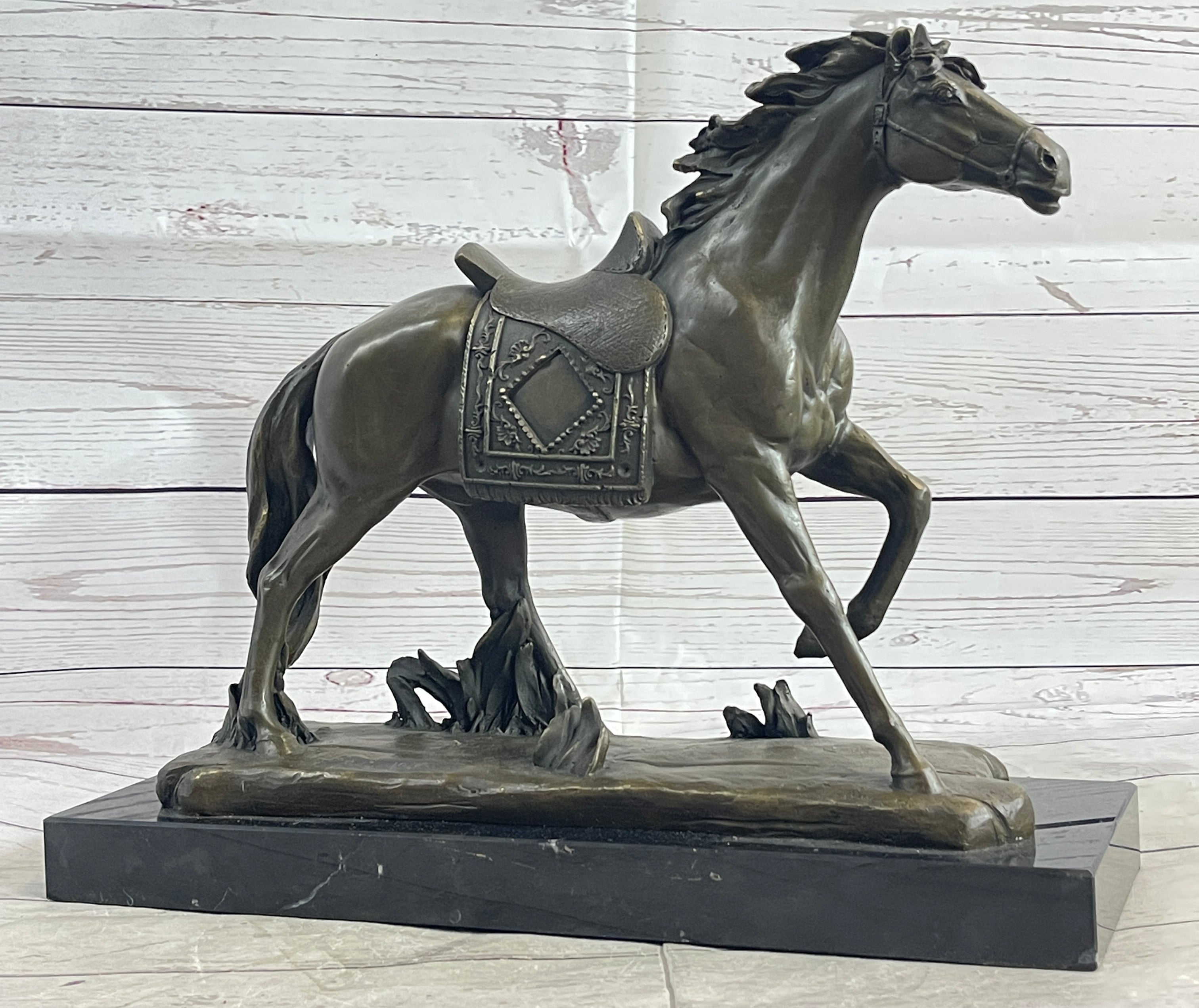 Saddled War Horse Working Equestrian Bronze Statue Sculpture after PJ Mene