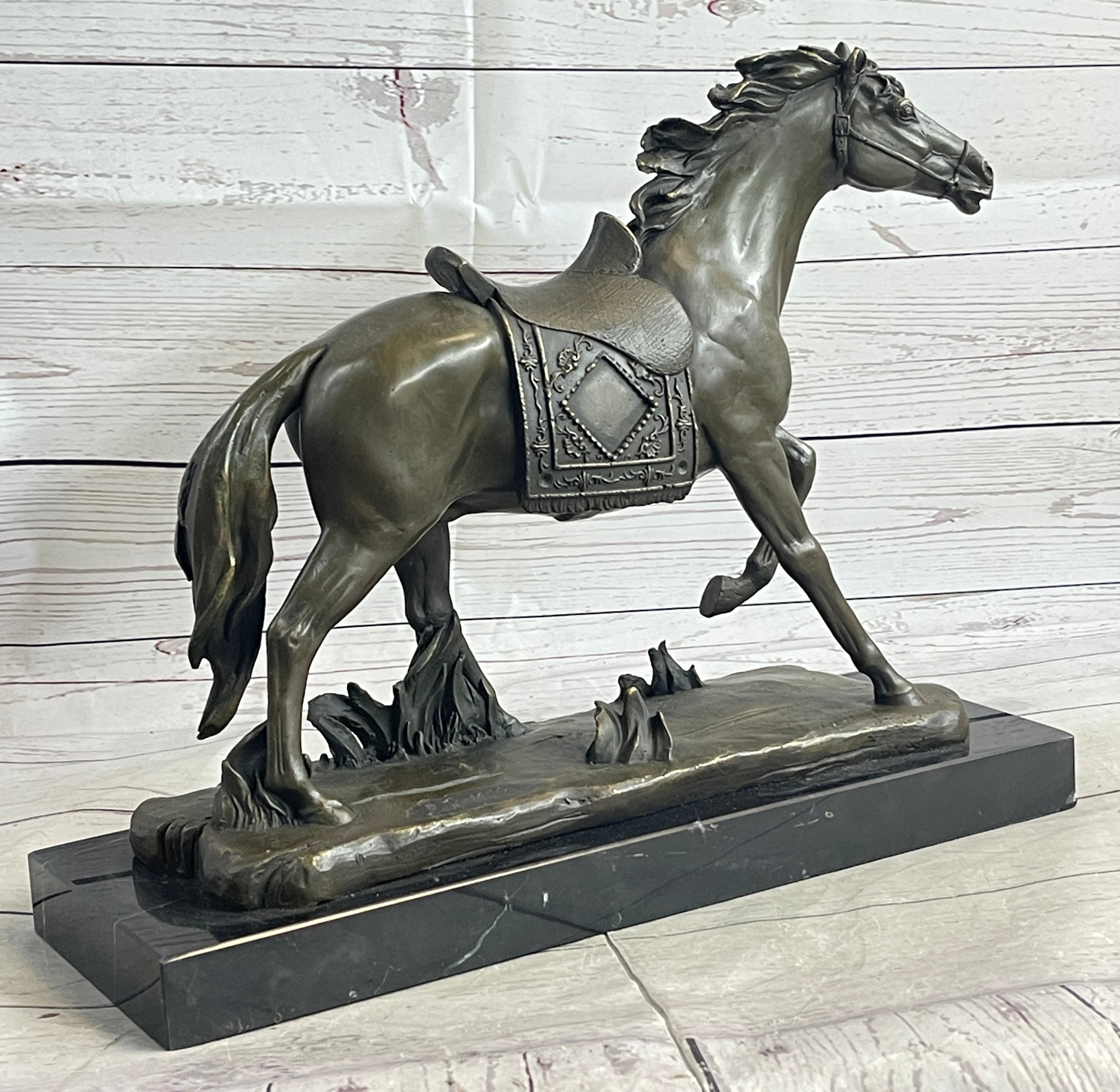 Saddled War Horse Working Equestrian Bronze Statue Sculpture after PJ Mene