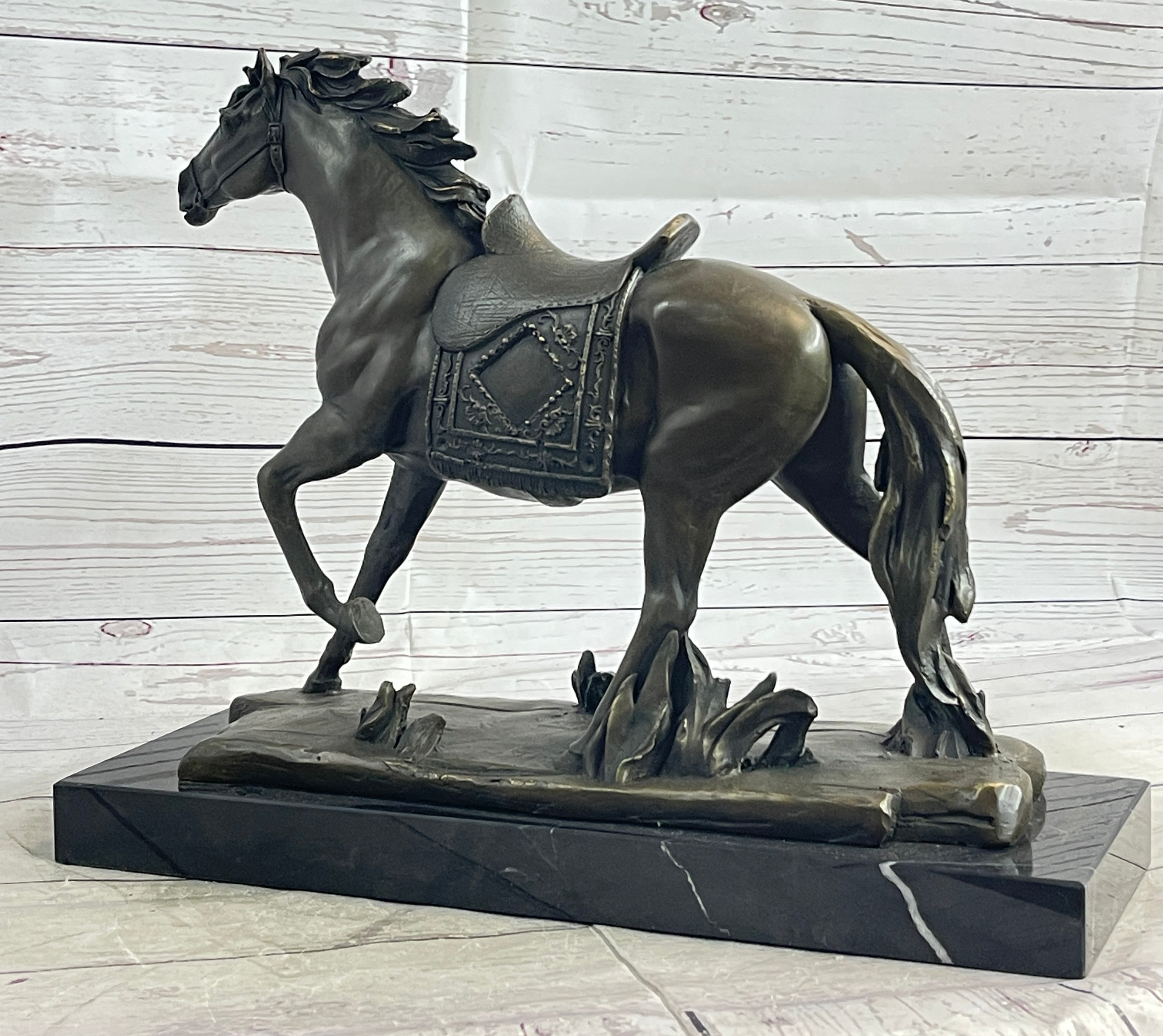 Saddled War Horse Working Equestrian Bronze Statue Sculpture after PJ Mene