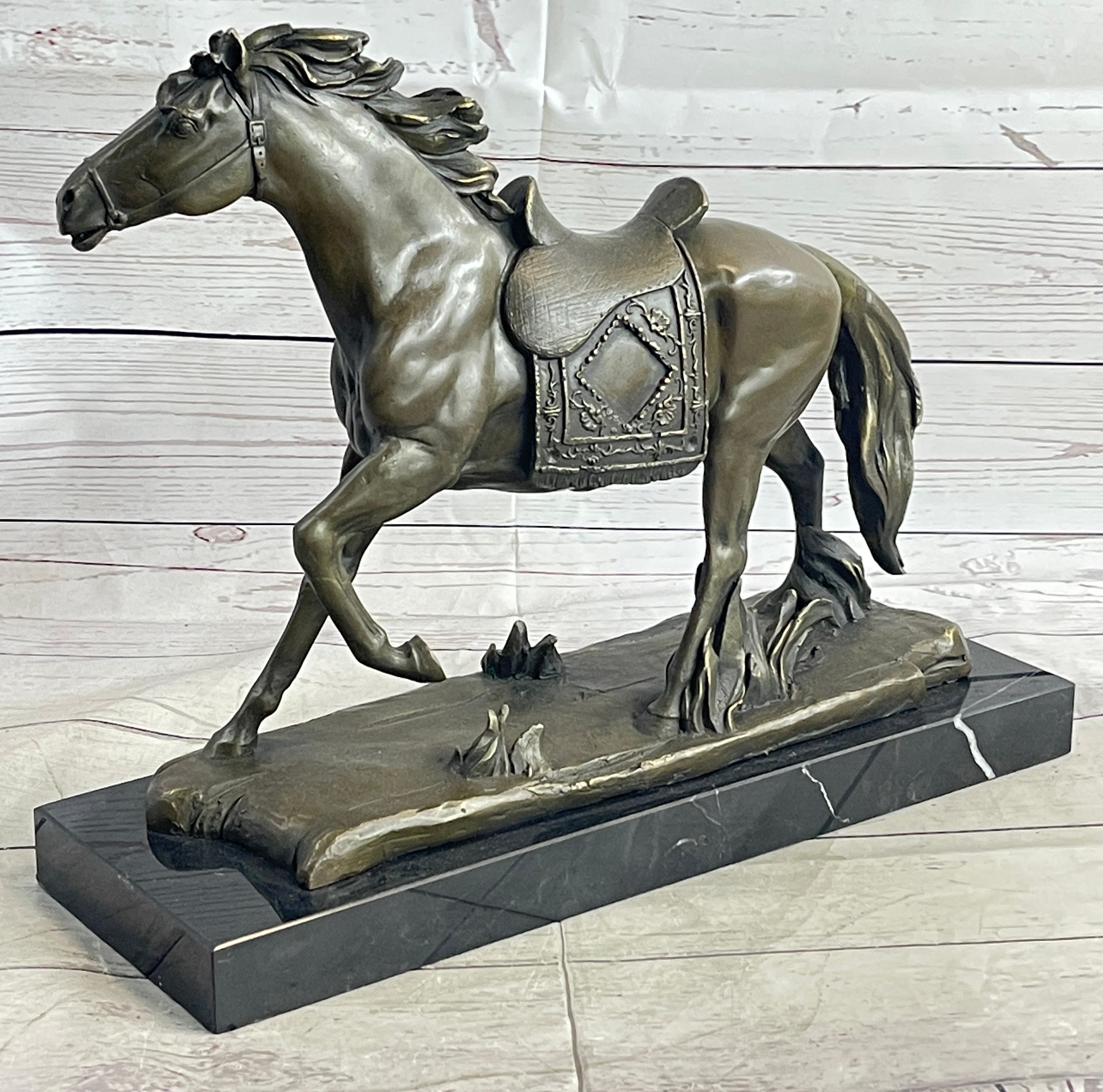 Saddled War Horse Working Equestrian Bronze Statue Sculpture after PJ Mene
