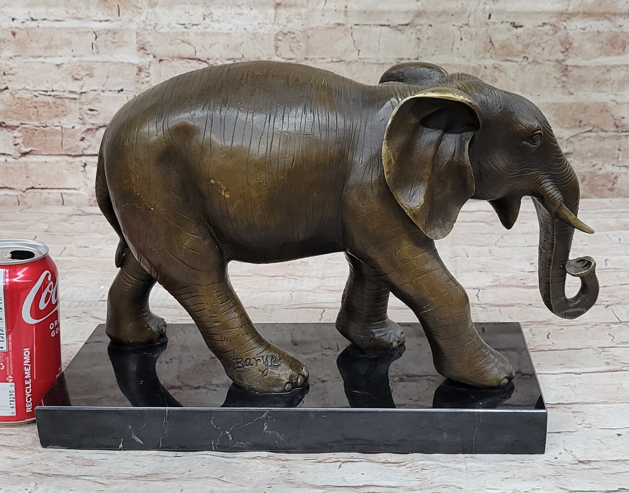 Elephant Bronze Sculpture Statue on Marble base - Antoine Barye Reproduction Art
