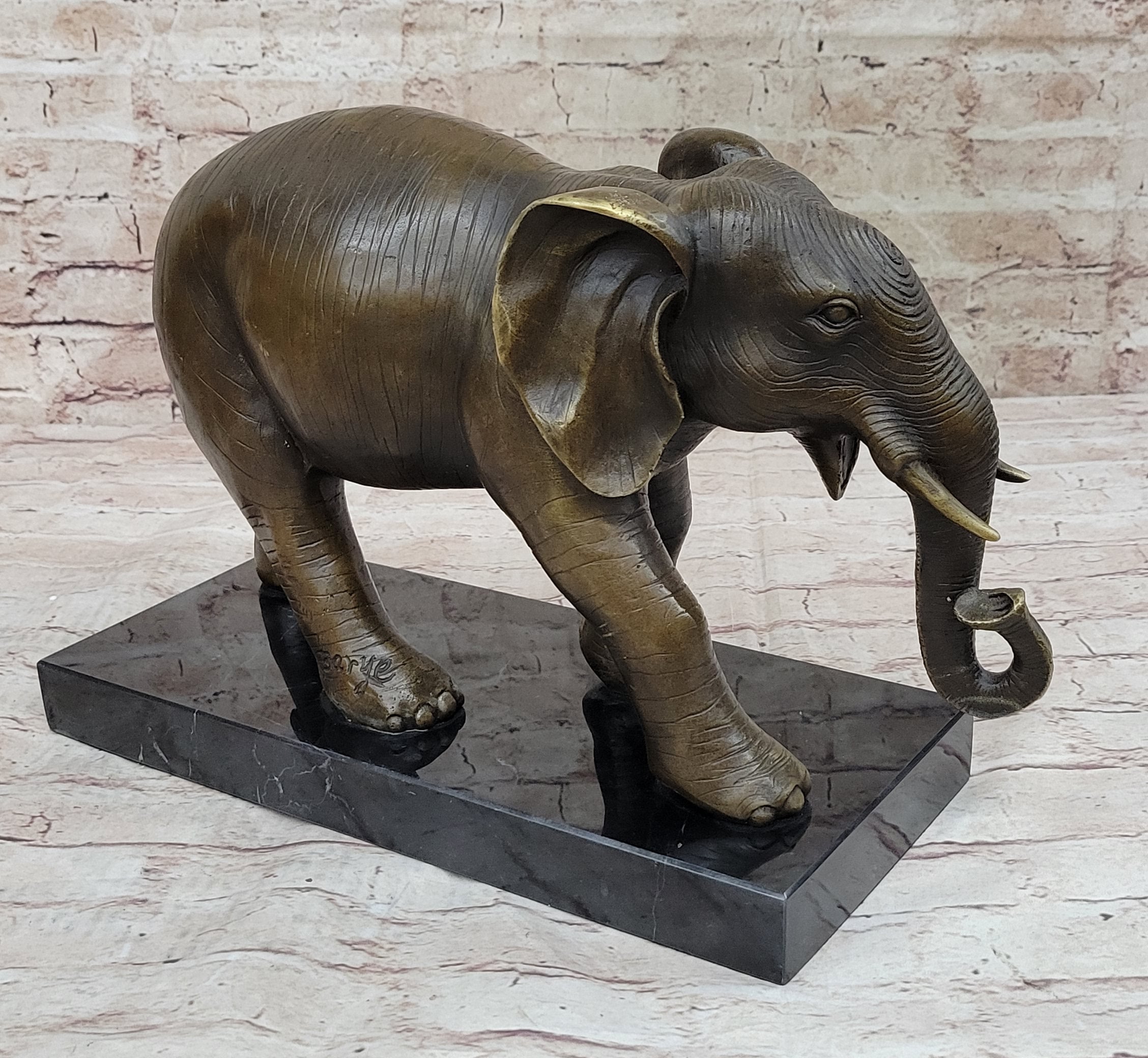 Elephant Bronze Sculpture Statue on Marble base - Antoine Barye Reproduction Art