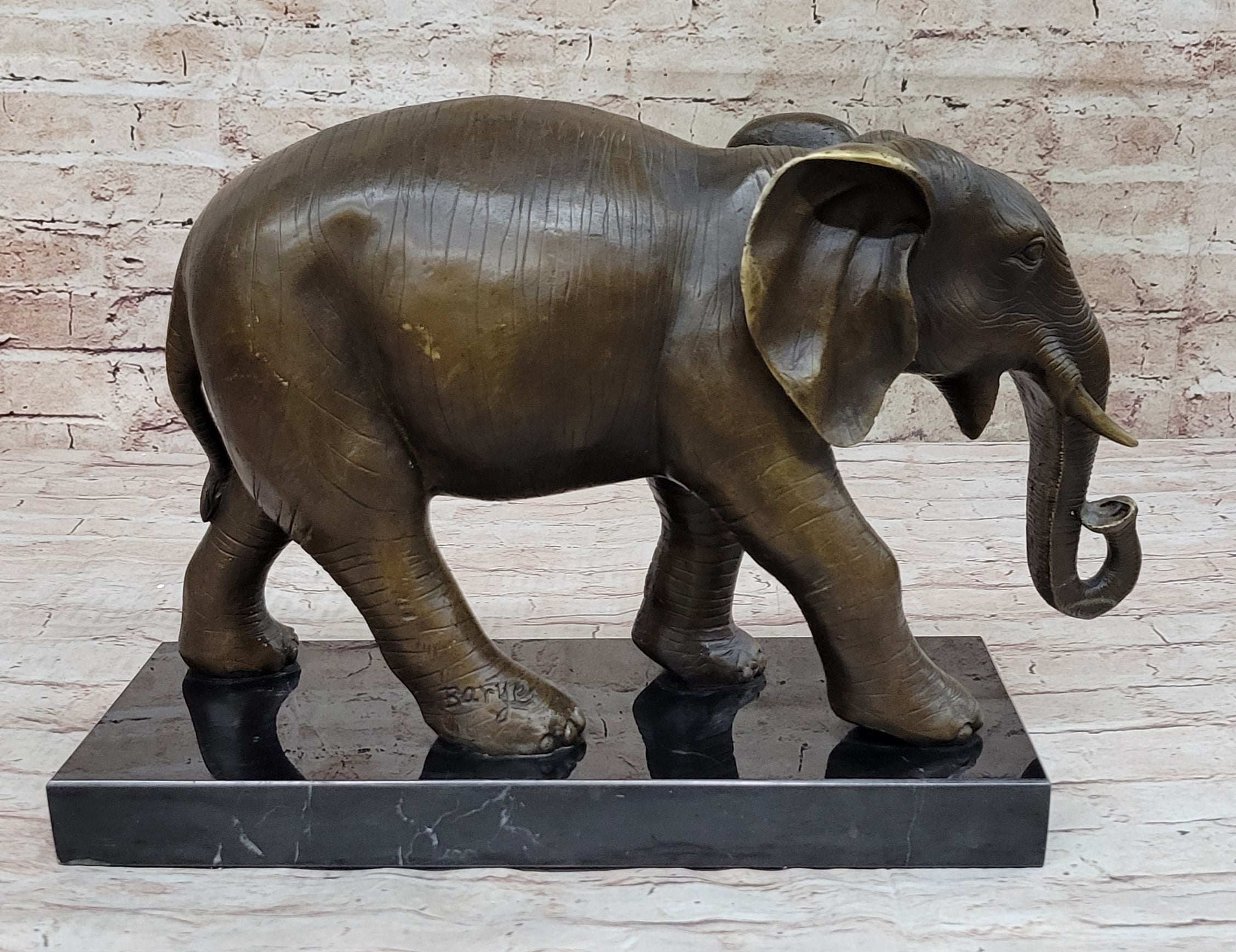 Elephant Bronze Sculpture Statue on Marble base - Antoine Barye Reproduction Art
