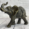 Indian Elephant Bronze Metal Figurine Sculpture Decor Signed Original 8.5" x 12"