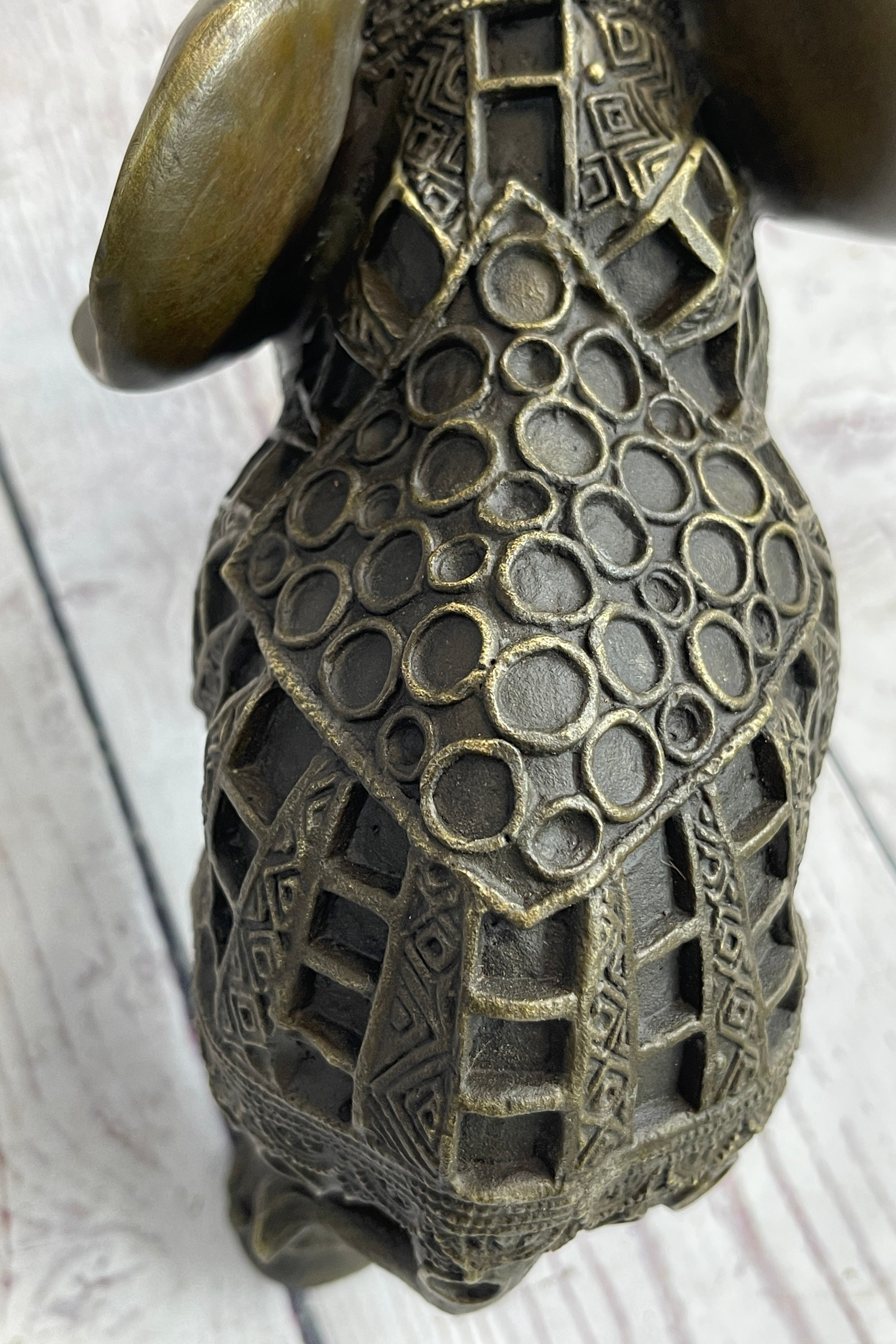 Indian Elephant Bronze Metal Figurine Sculpture Decor Signed Original 8.5" x 12"