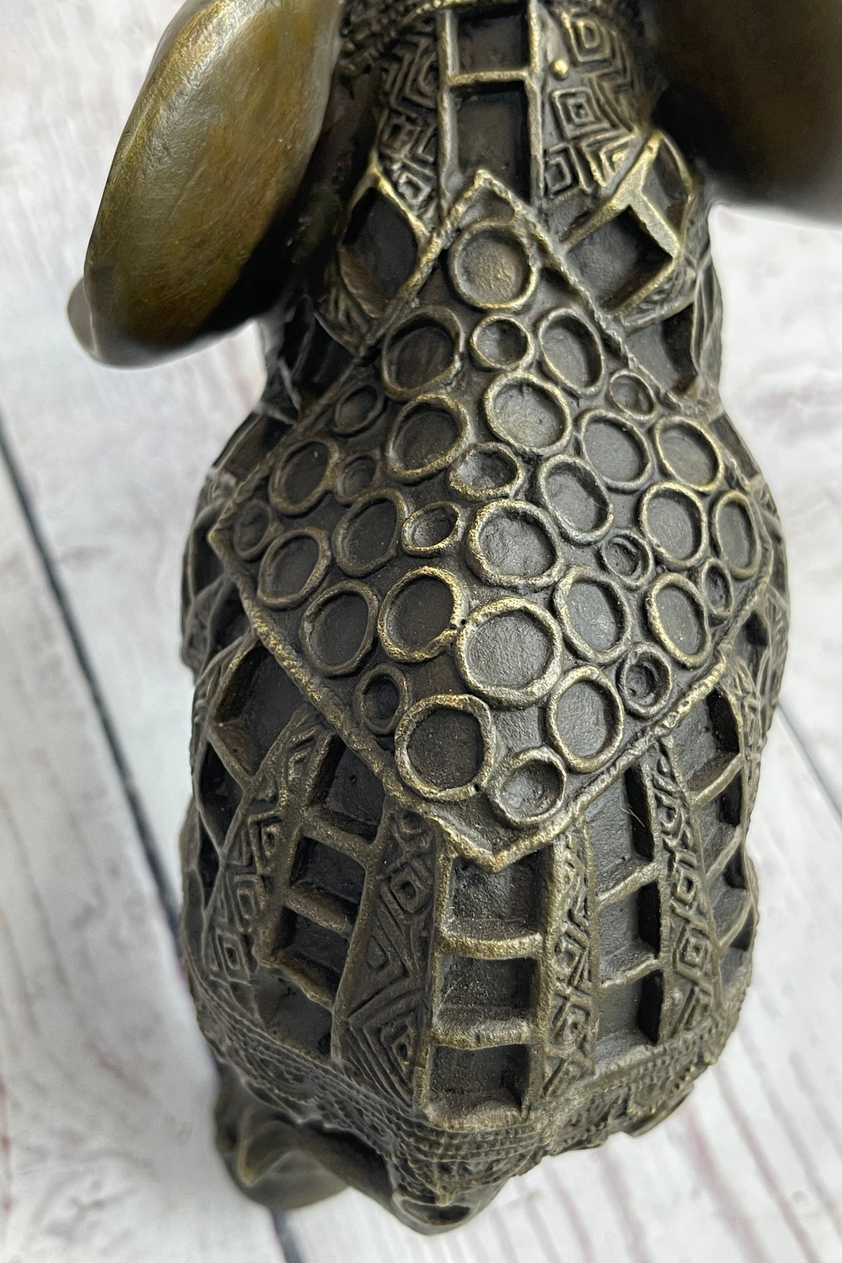 Indian Elephant Bronze Metal Figurine Sculpture Decor Signed Original 8.5" x 12"
