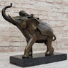 Boy Child Sleeping on Indian Elephant Bronze Statue Sculpture Decor on Marble Base