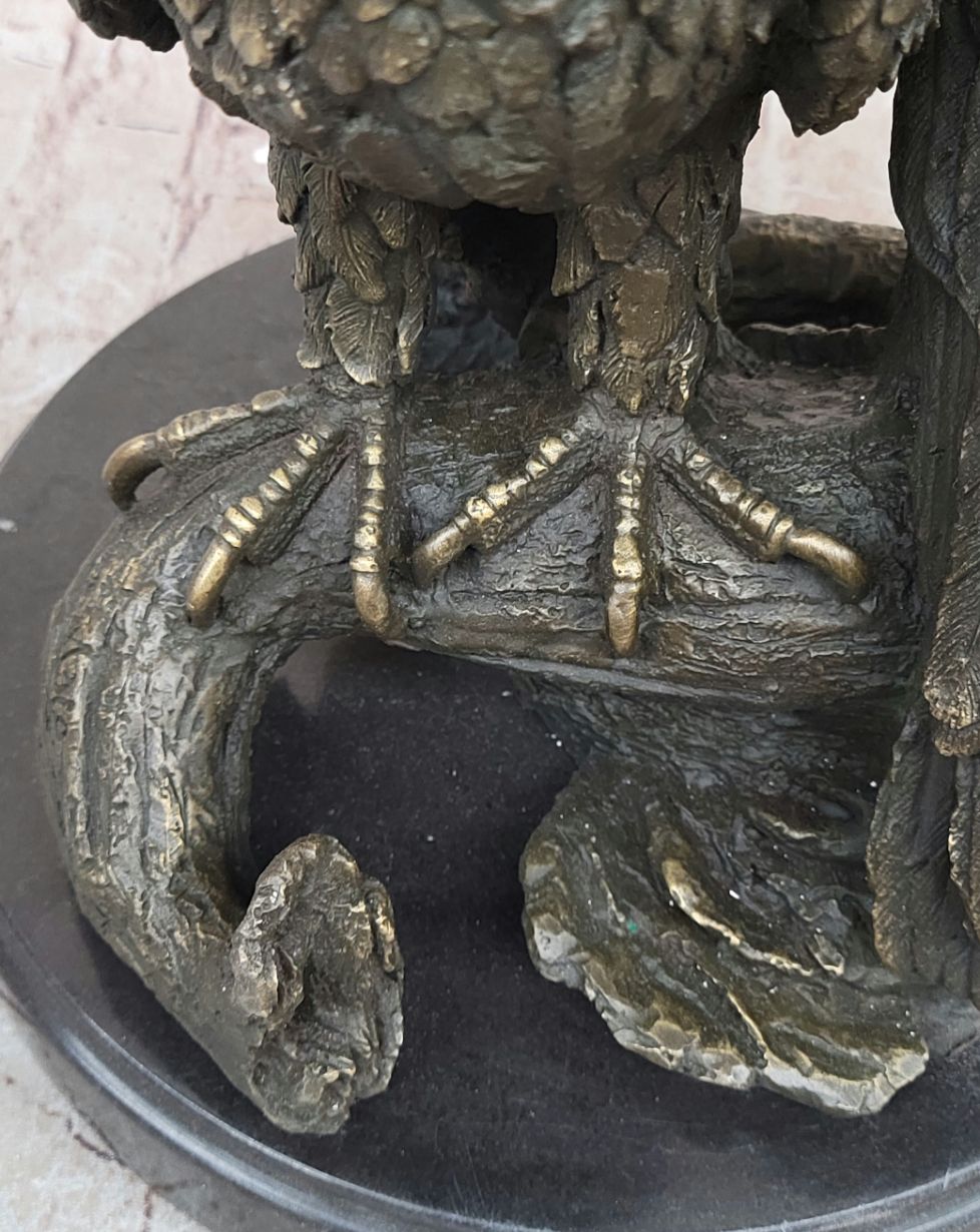 Two Juvenile American Bald Eagles Bronze Metal Statue Sculpture on Marble Base