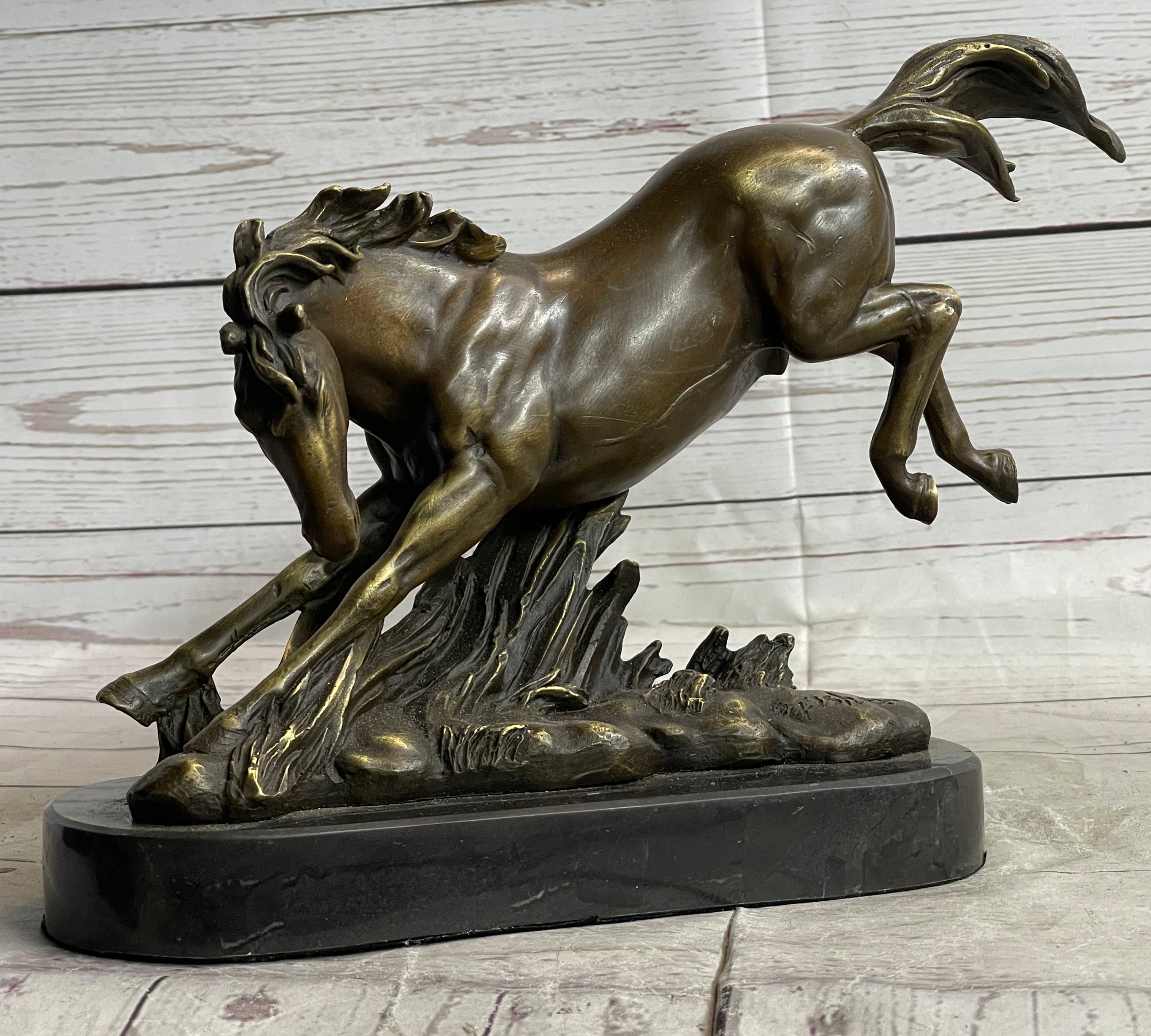Signed Original Artwork by Fisher Wild Horse Bronze Sculpture Figurine Statue Decor
