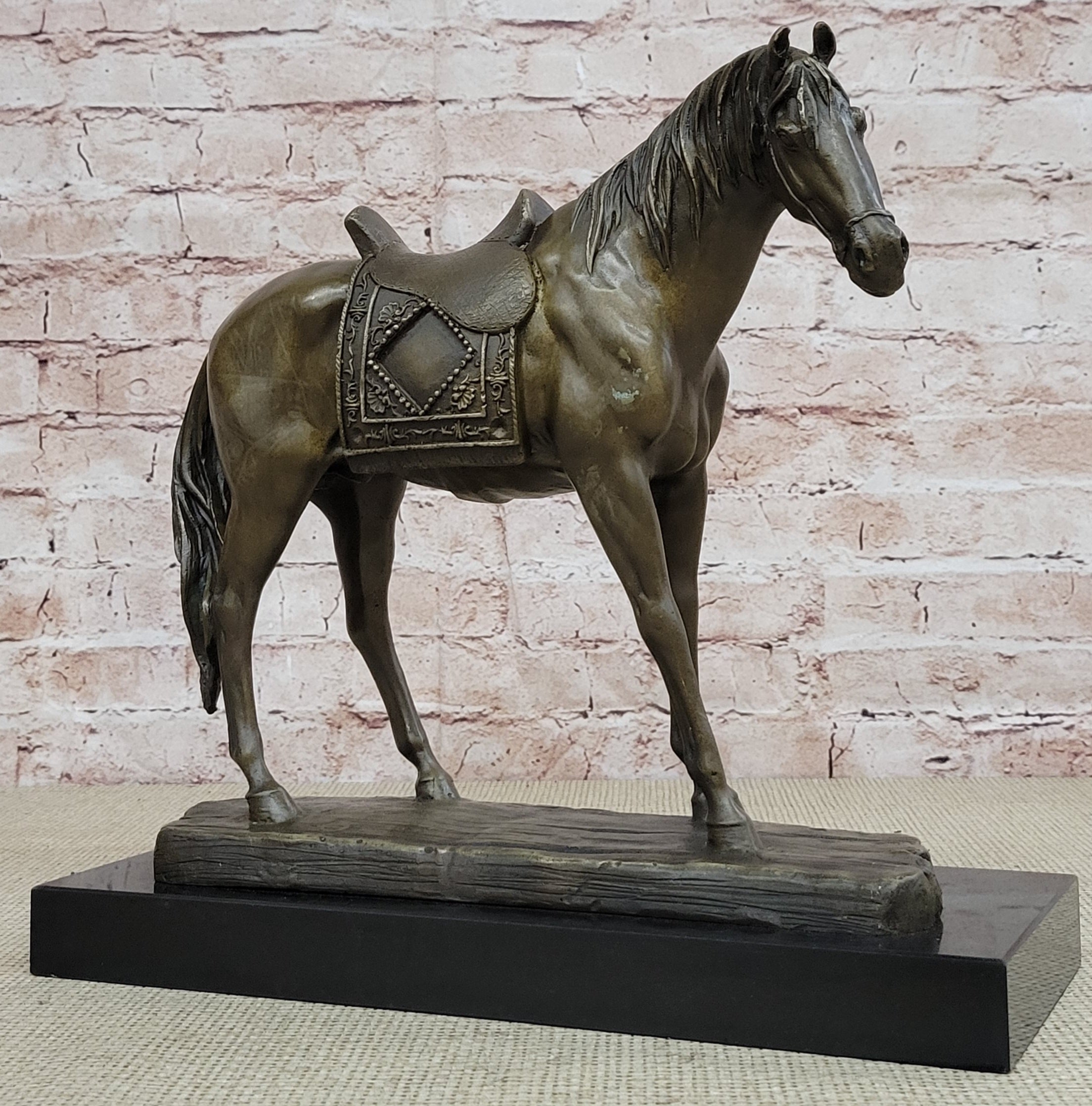 Large Original Loving Horse with his Saddle Western Cowboy Bronze Sculpture sale