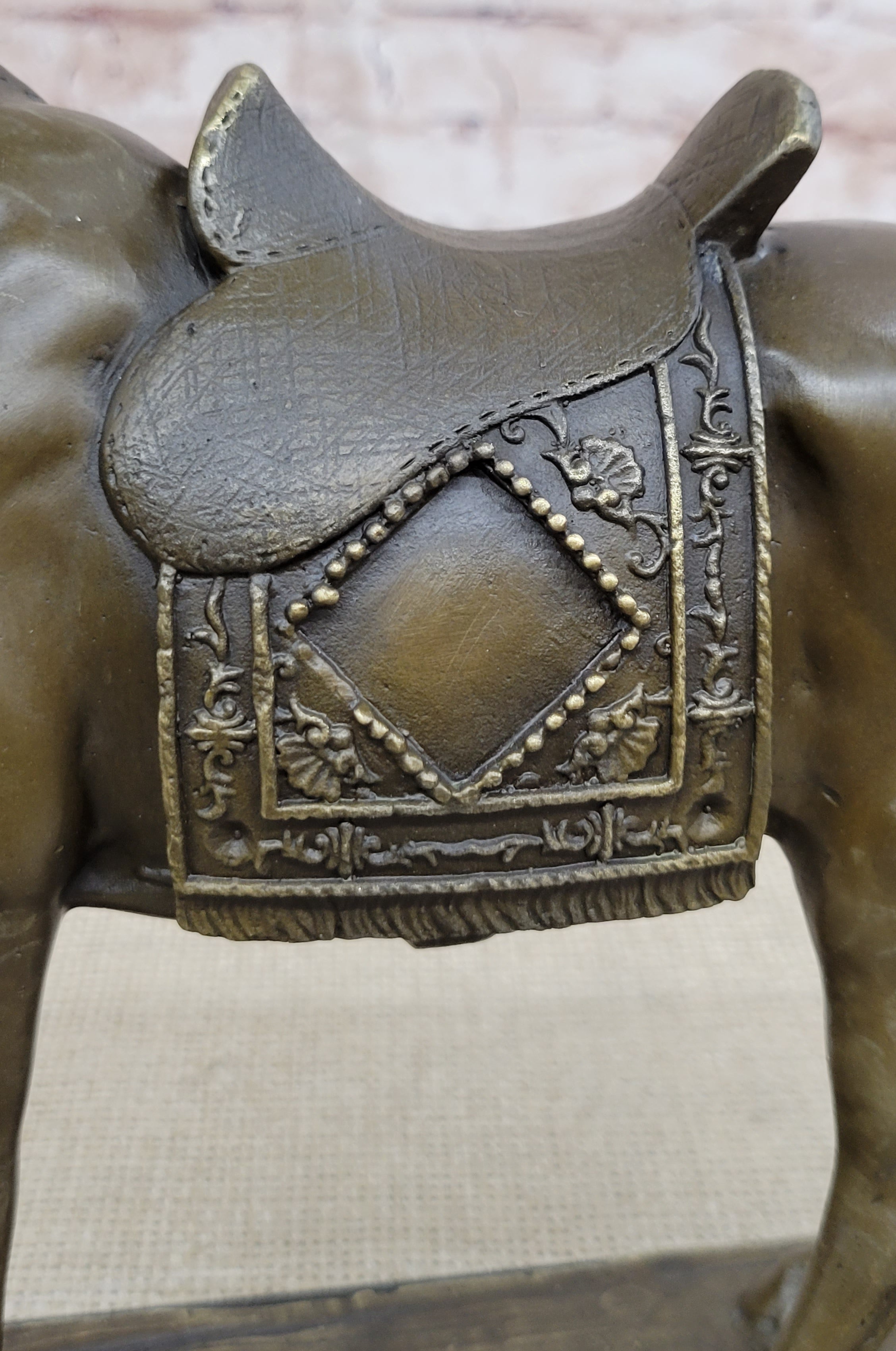 Large Original Loving Horse with his Saddle Western Cowboy Bronze Sculpture sale