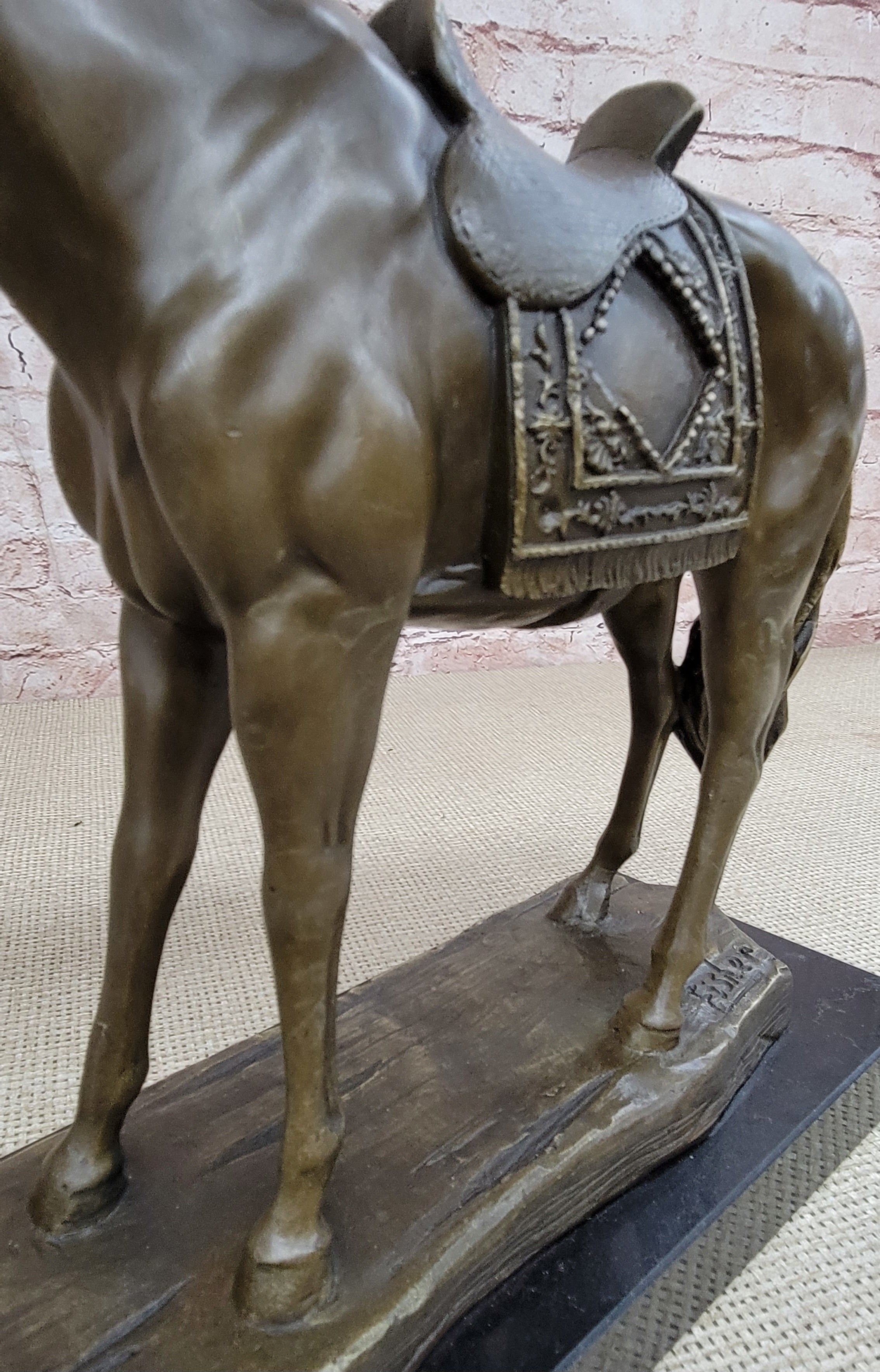 Large Original Loving Horse with his Saddle Western Cowboy Bronze Sculpture sale