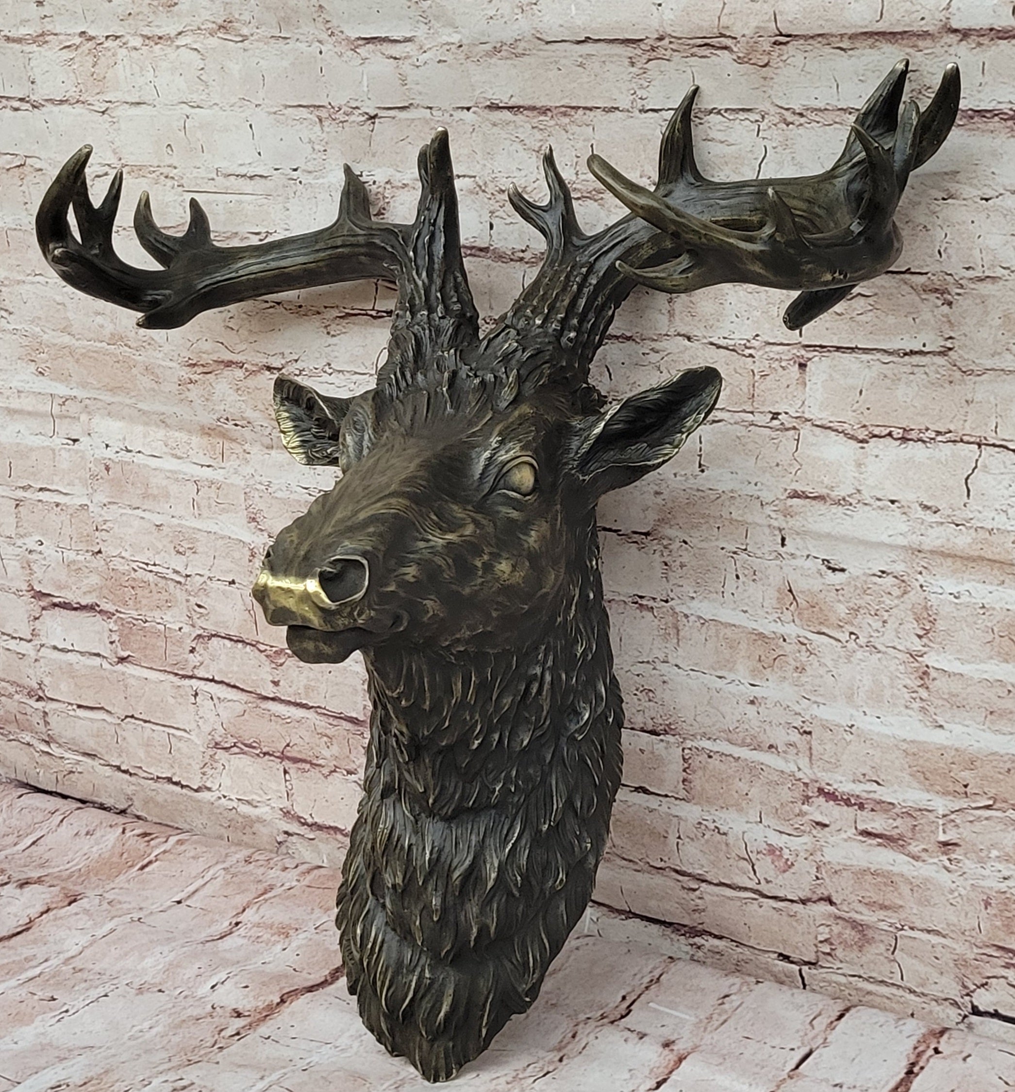 Hanging Wall Art Mounted Elk Deer Bust Head Stag Antlers Buck Bronze Sculpture