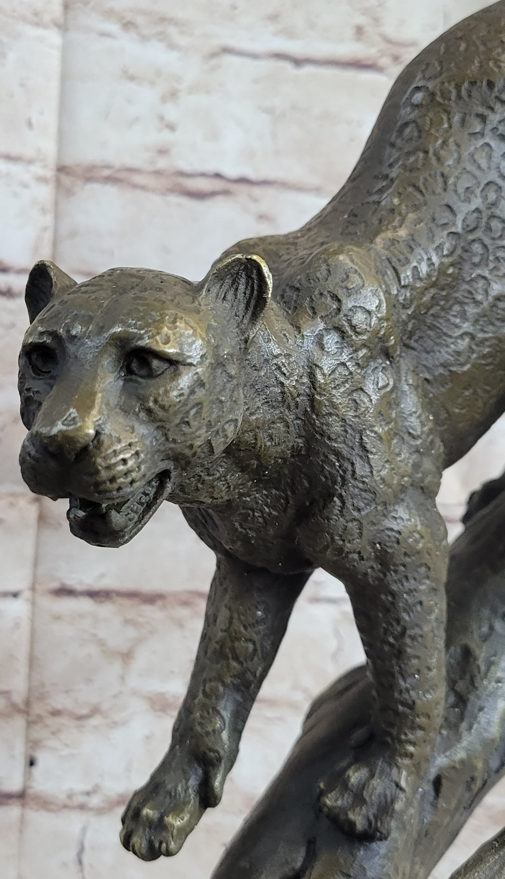 Puma Cougar Mountain Lion on Tree Branch Bronze Statue Sculpture Figurine Decor