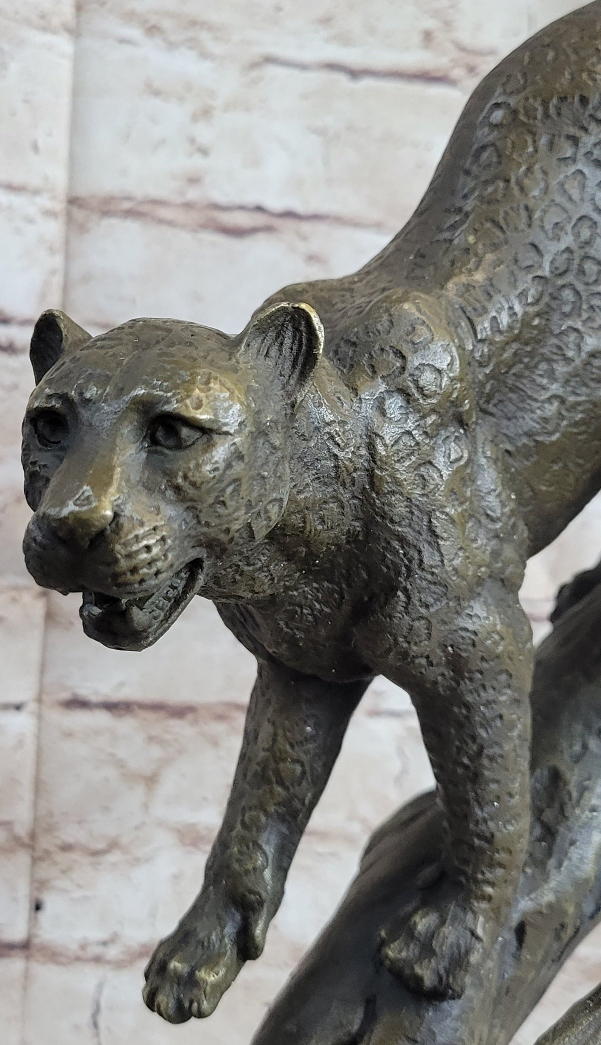 Puma Cougar Mountain Lion on Tree Branch Bronze Statue Sculpture Figurine Decor