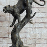 Puma Cougar Mountain Lion on Tree Branch Bronze Statue Sculpture Figurine Decor