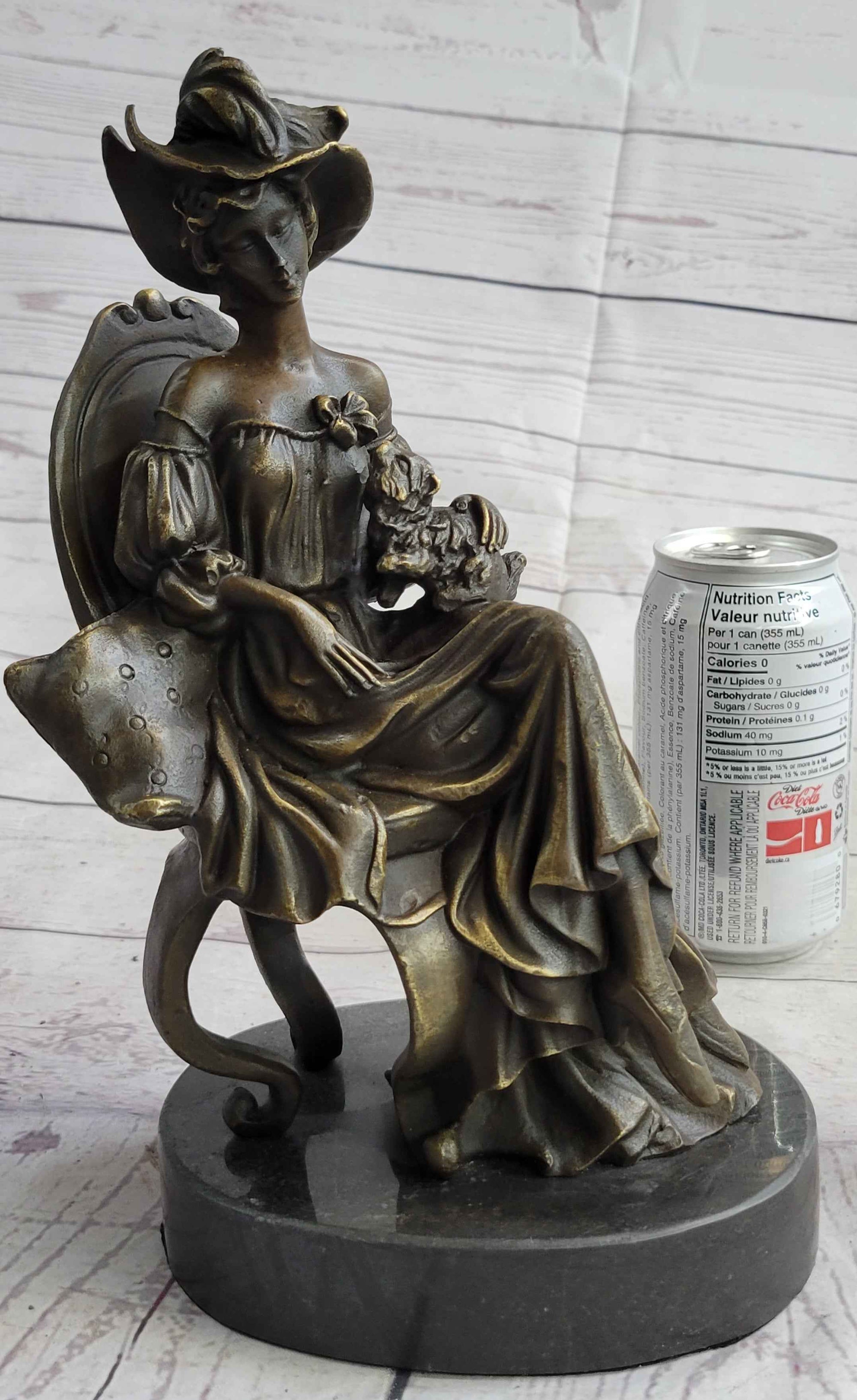 Signed Original Fisher Victorian Girl Holding Dog Bronze Sculpture Statue Decor