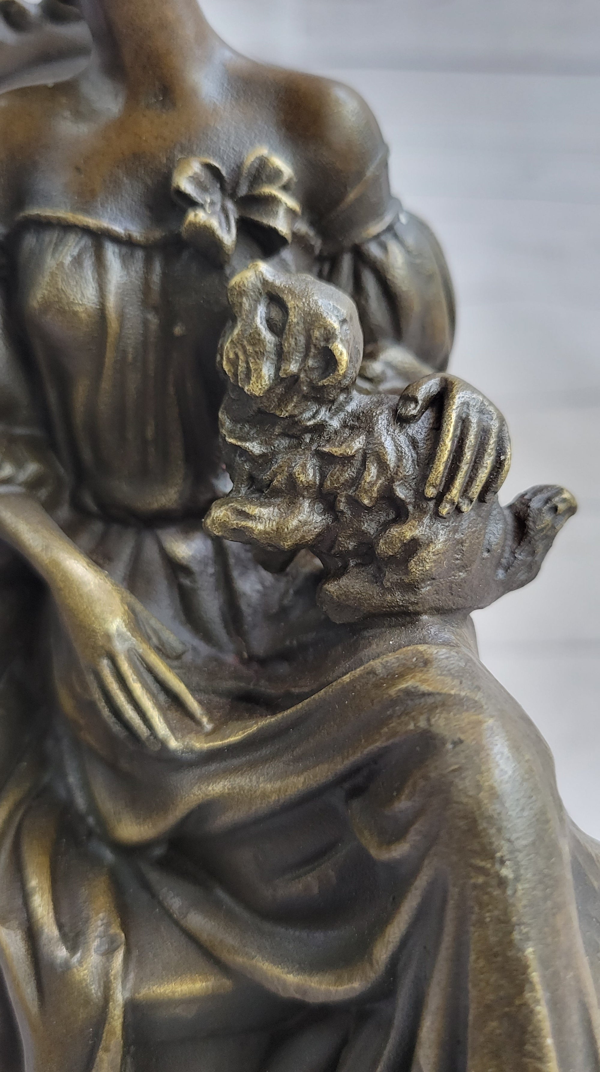 Signed Original Fisher Victorian Girl Holding Dog Bronze Sculpture Statue Decor