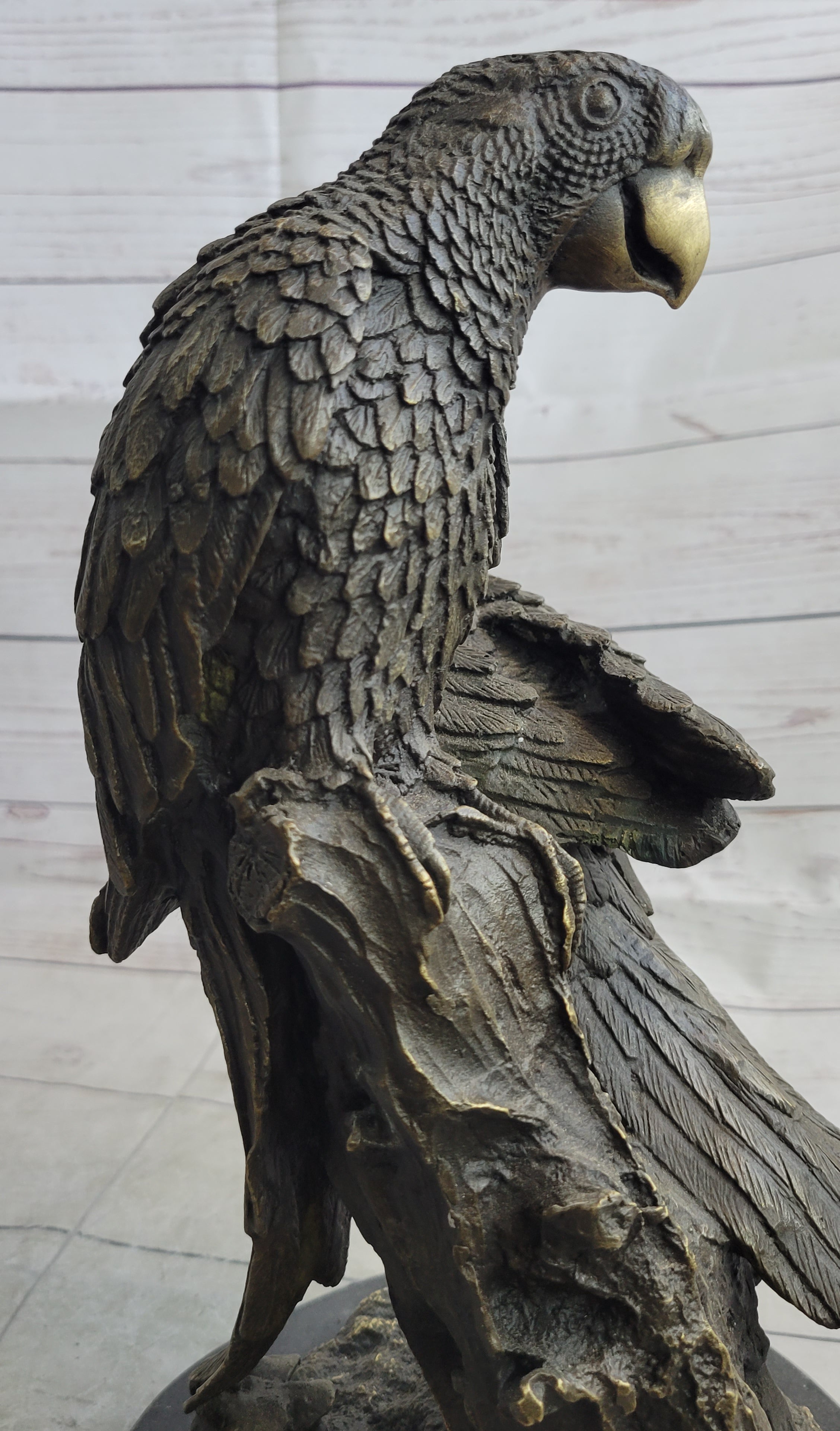 Pair of Parrots Birds Bronze Sculpture Statue Figure on Marble Base Signed Milo