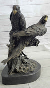 Pair of Parrots Birds Bronze Sculpture Statue Figure on Marble Base Signed Milo