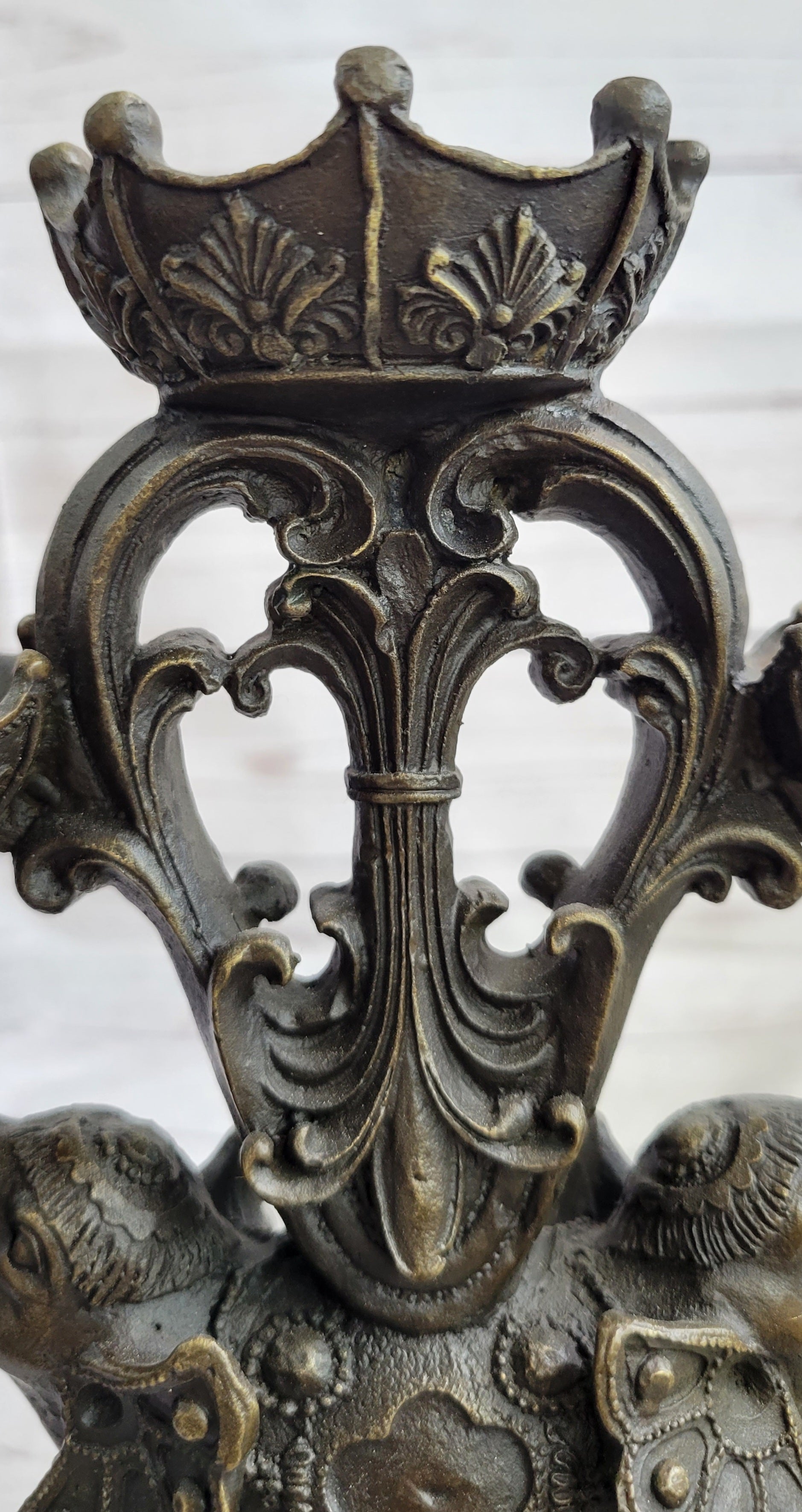 Two Headed Elephant Candle Holder Bronze Sculpture Marble Base Figurine Statue