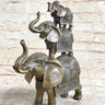 Stacked 3 Lucky Elephants Bronze Metal Statue Sculpture Figurine 12" x 12"