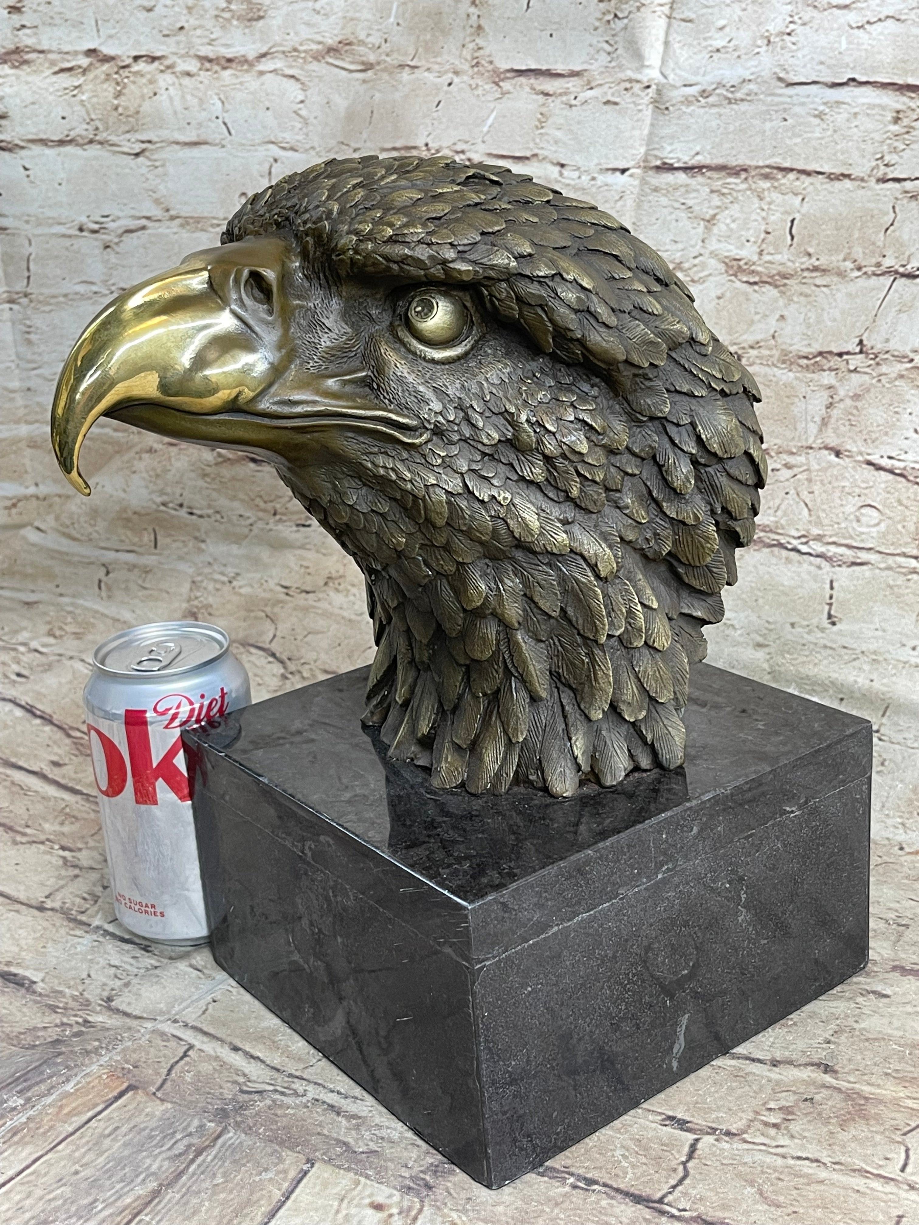 Hot Cast Bronze American Bald Eagle Head Bust Statue Sculpture on Marble Base
