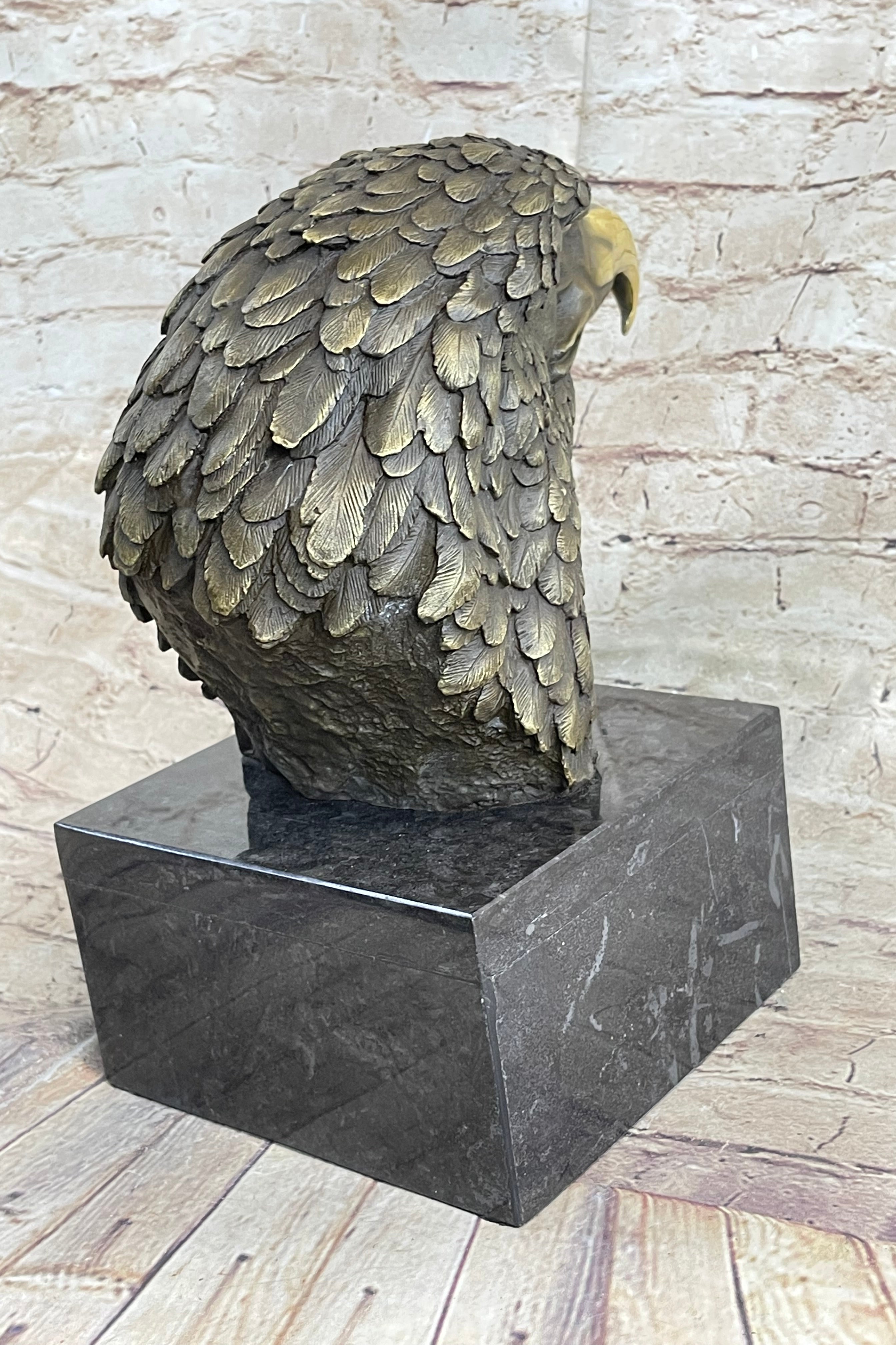 Hot Cast Bronze American Bald Eagle Head Bust Statue Sculpture on Marble Base