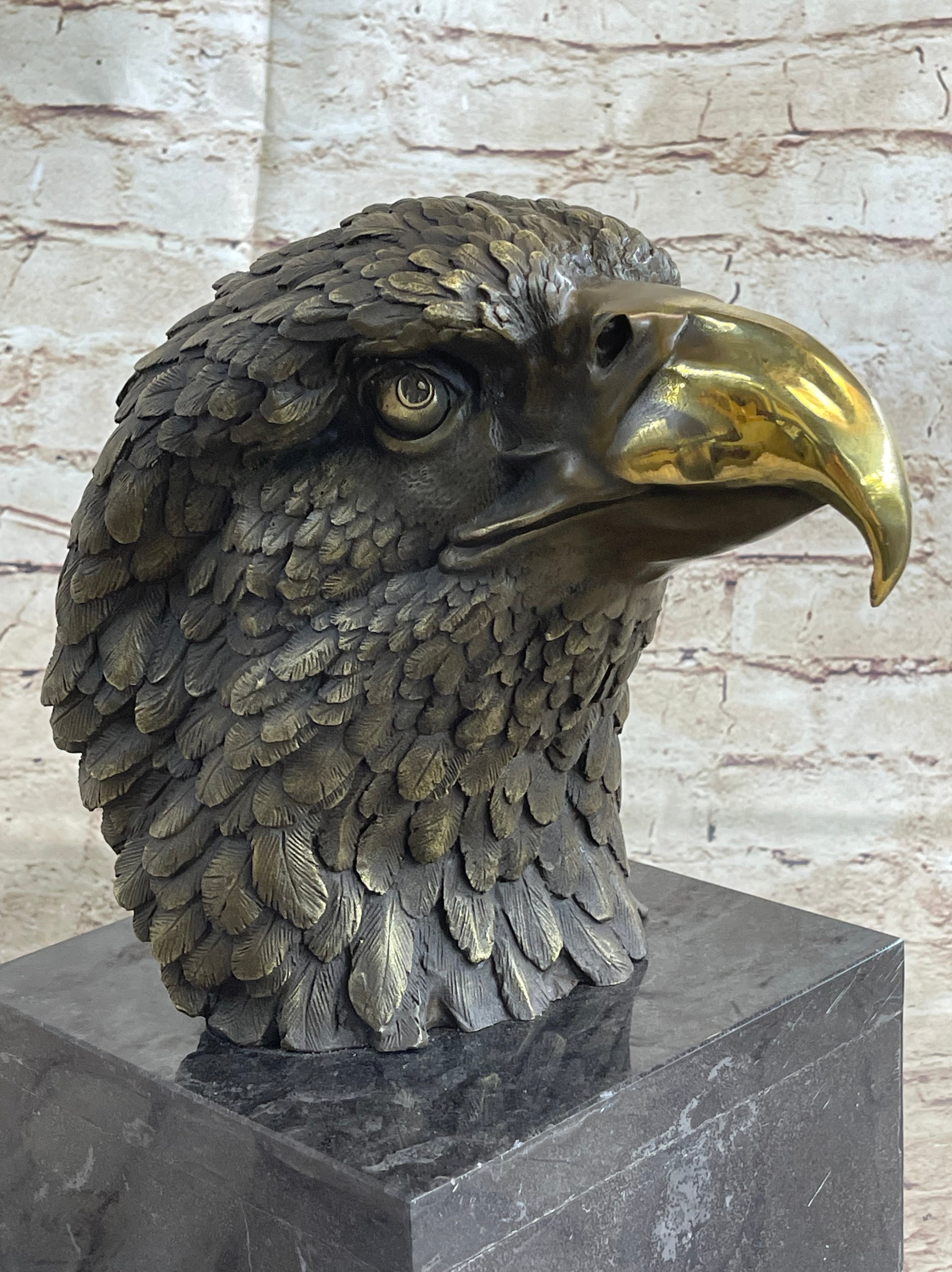Hot Cast Bronze American Bald Eagle Head Bust Statue Sculpture on Marble Base