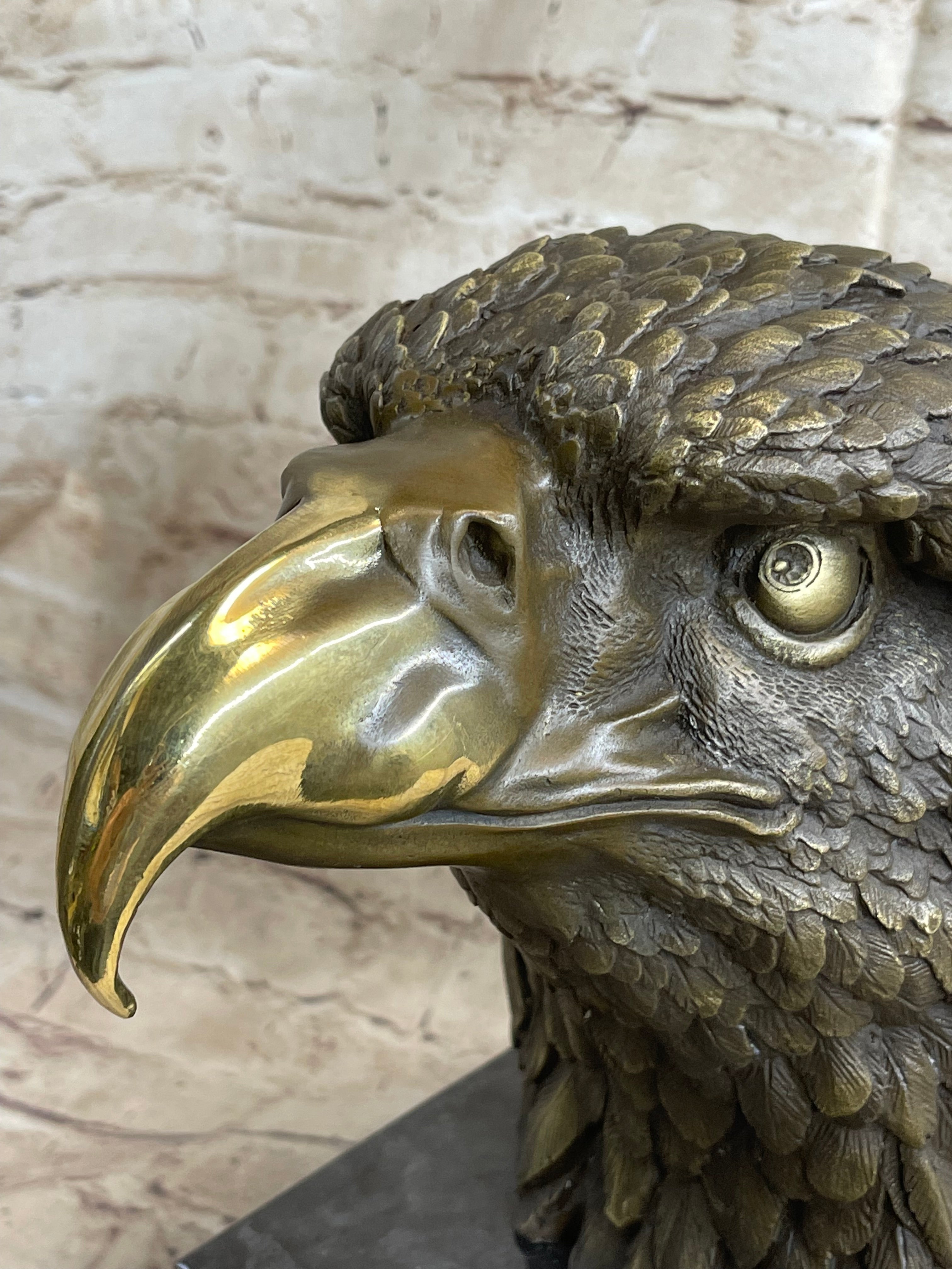 Hot Cast Bronze American Bald Eagle Head Bust Statue Sculpture on Marble Base