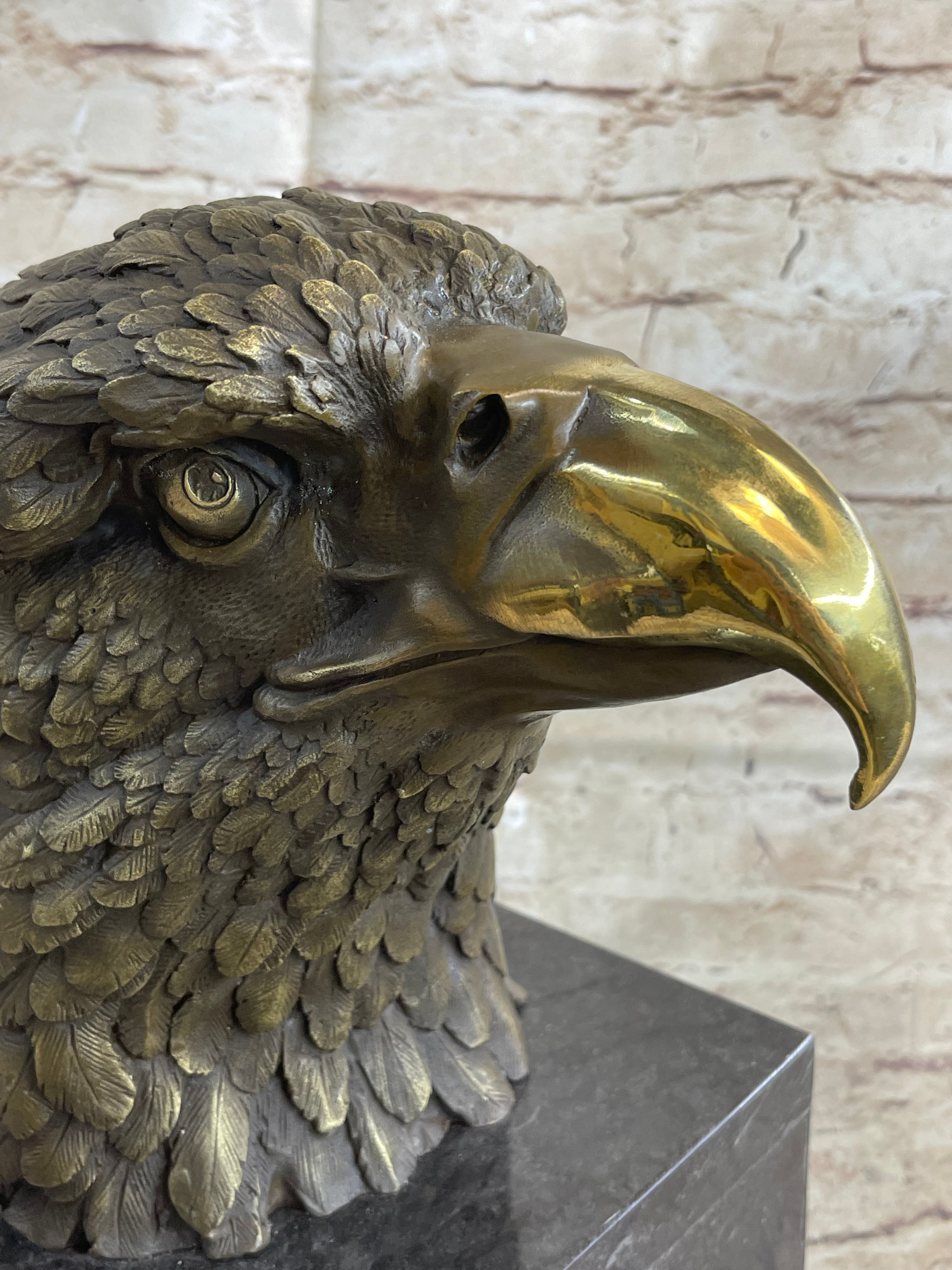 Hot Cast Bronze American Bald Eagle Head Bust Statue Sculpture on Marble Base