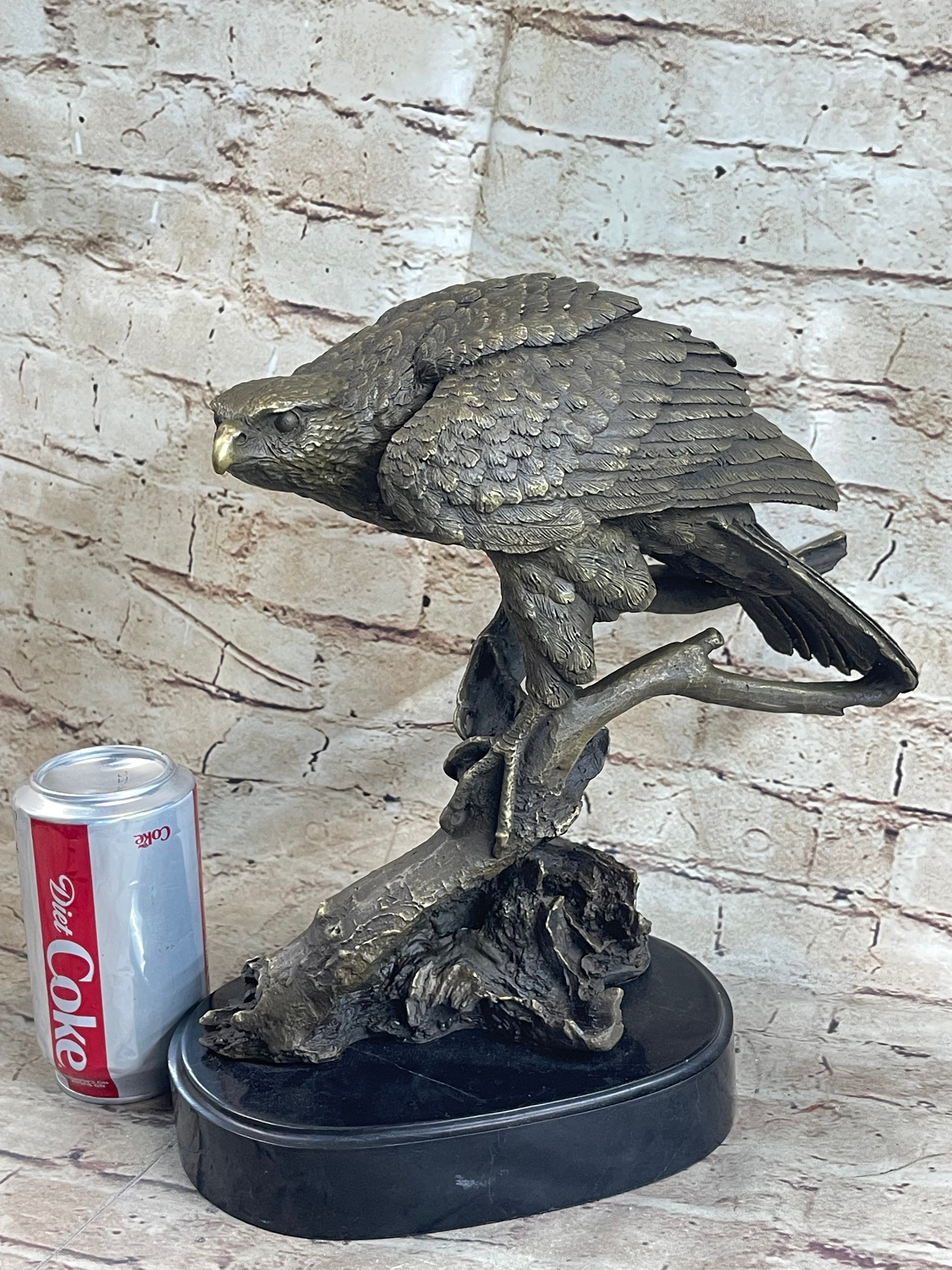 Signed Barye American Eagle On A Tree Branch Bronze Marble Figurine Art Figure