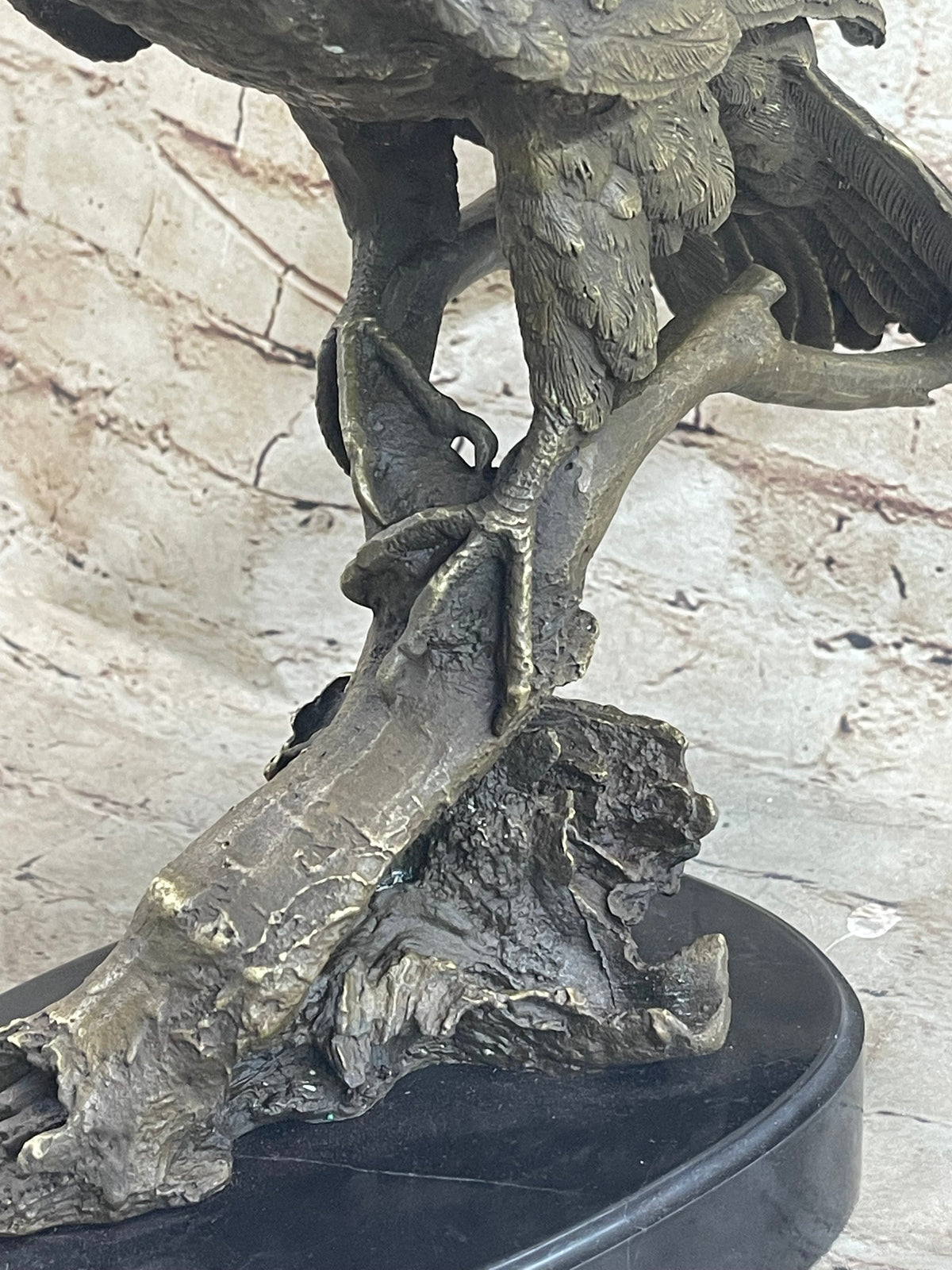 Signed Barye American Eagle On A Tree Branch Bronze Marble Figurine Art Figure