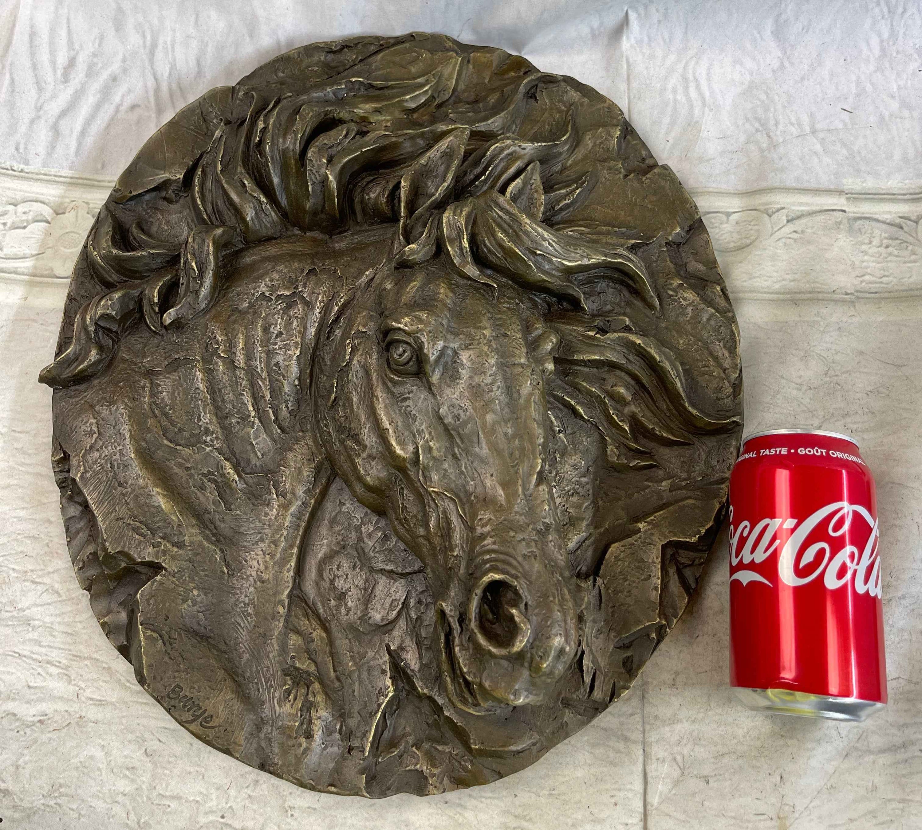 Horse Head Portrait Wall Art Hanging Bronze Sculpture Plaque 16" x 16"