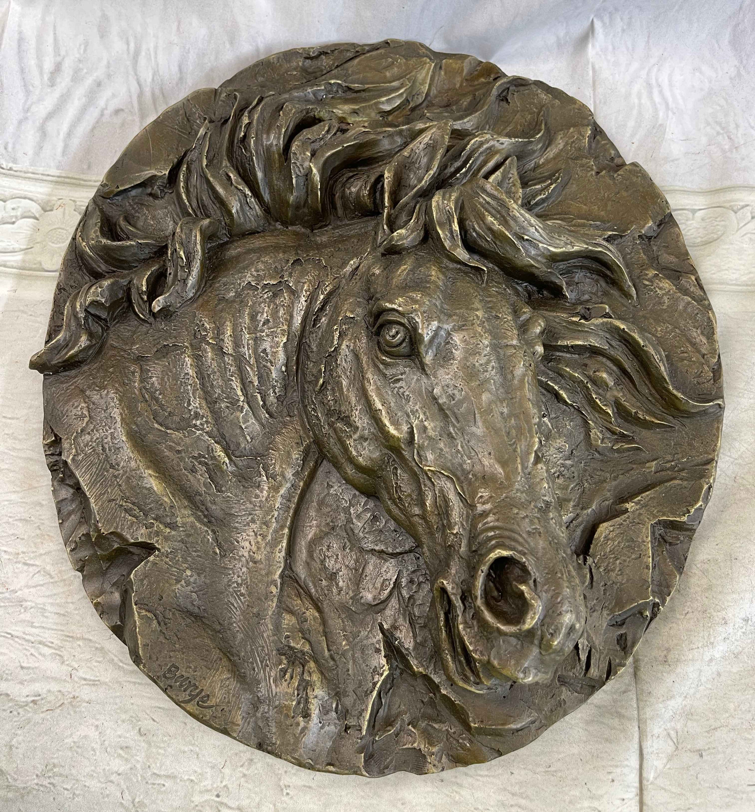 Horse Head Portrait Wall Art Hanging Bronze Sculpture Plaque 16" x 16"
