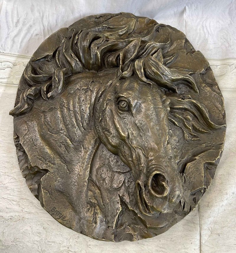Horse Head Portrait Wall Art Hanging Bronze Sculpture Plaque 16" x 16"