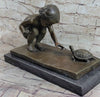 Handcrafted Signed Original Aldo Vitaleh Little Girl Playing With Turtle Bronze