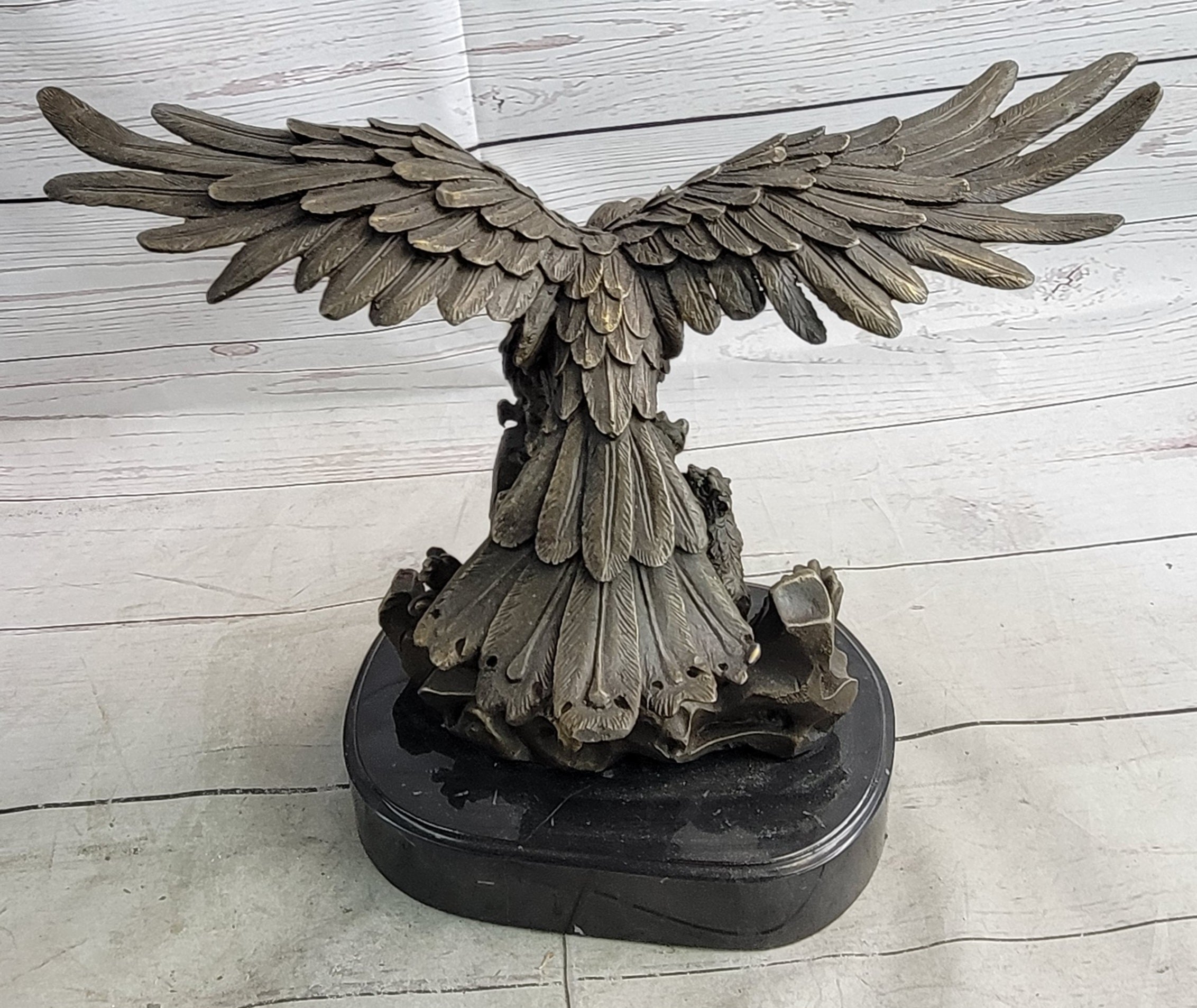Eagle Landing on Waves Water Bronze Metal Statue Sculpture Figurine Decor Signed