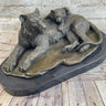 Tiger Family Mother & Cub Bronze Statue Sculpture Figure Marble Base Original Art 8" x 16"