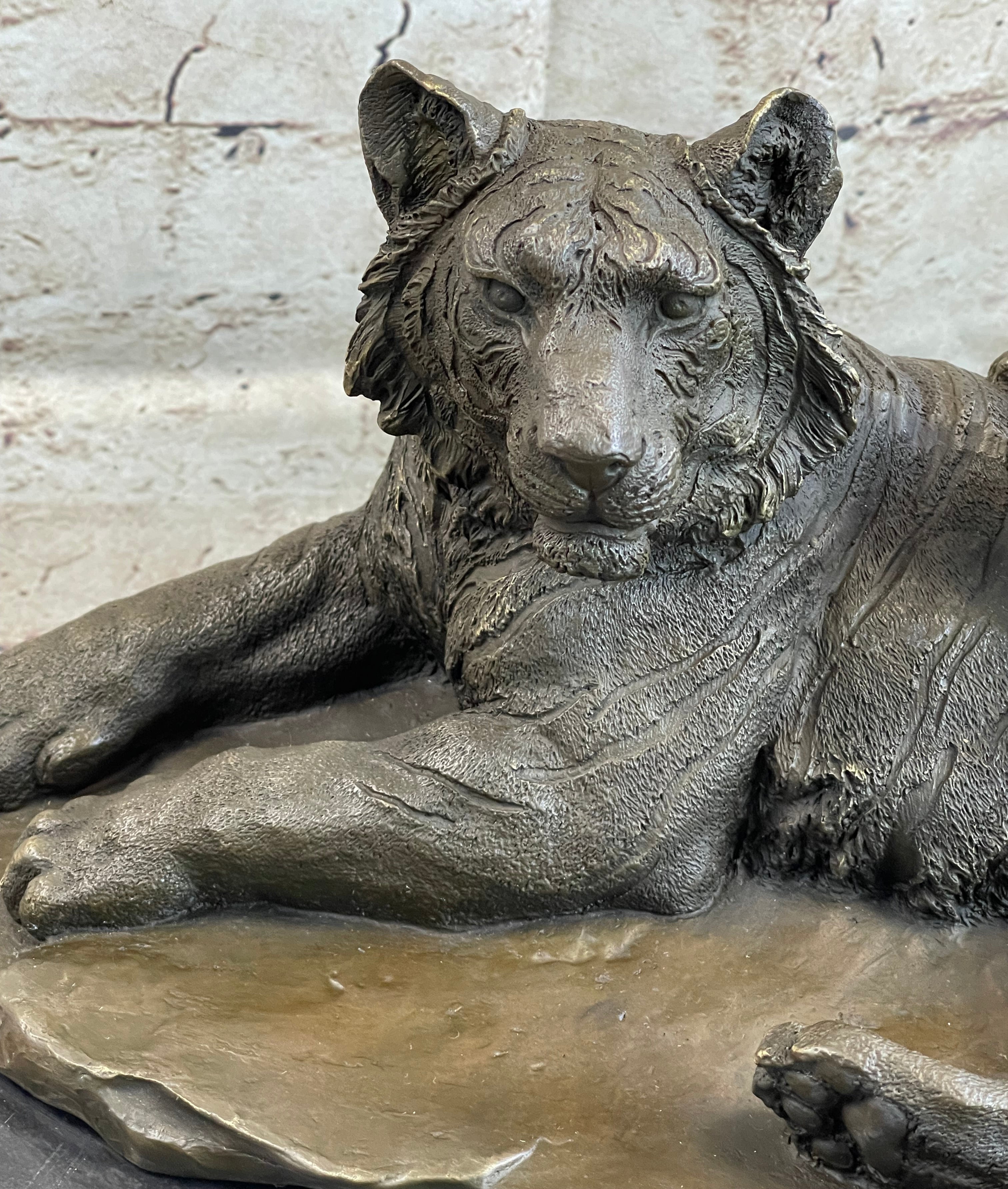 Tiger Family Mother & Cub Bronze Statue Sculpture Figure Marble Base Original Art 8" x 16"