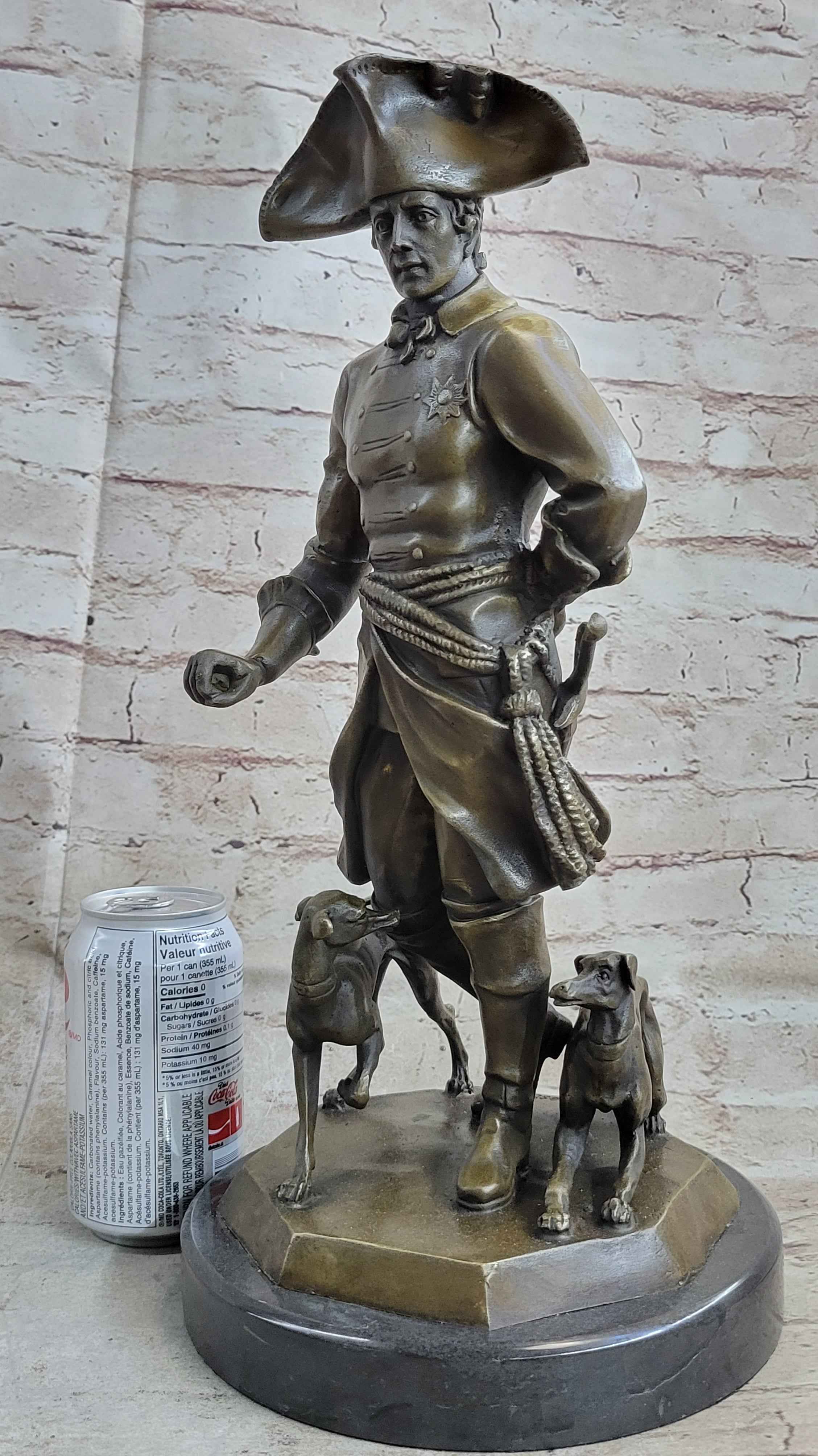 Frederick the Great of Prussia w/ Dogs Bronze Statue Sculpture Figure Kaesbach 16" x 8.5"